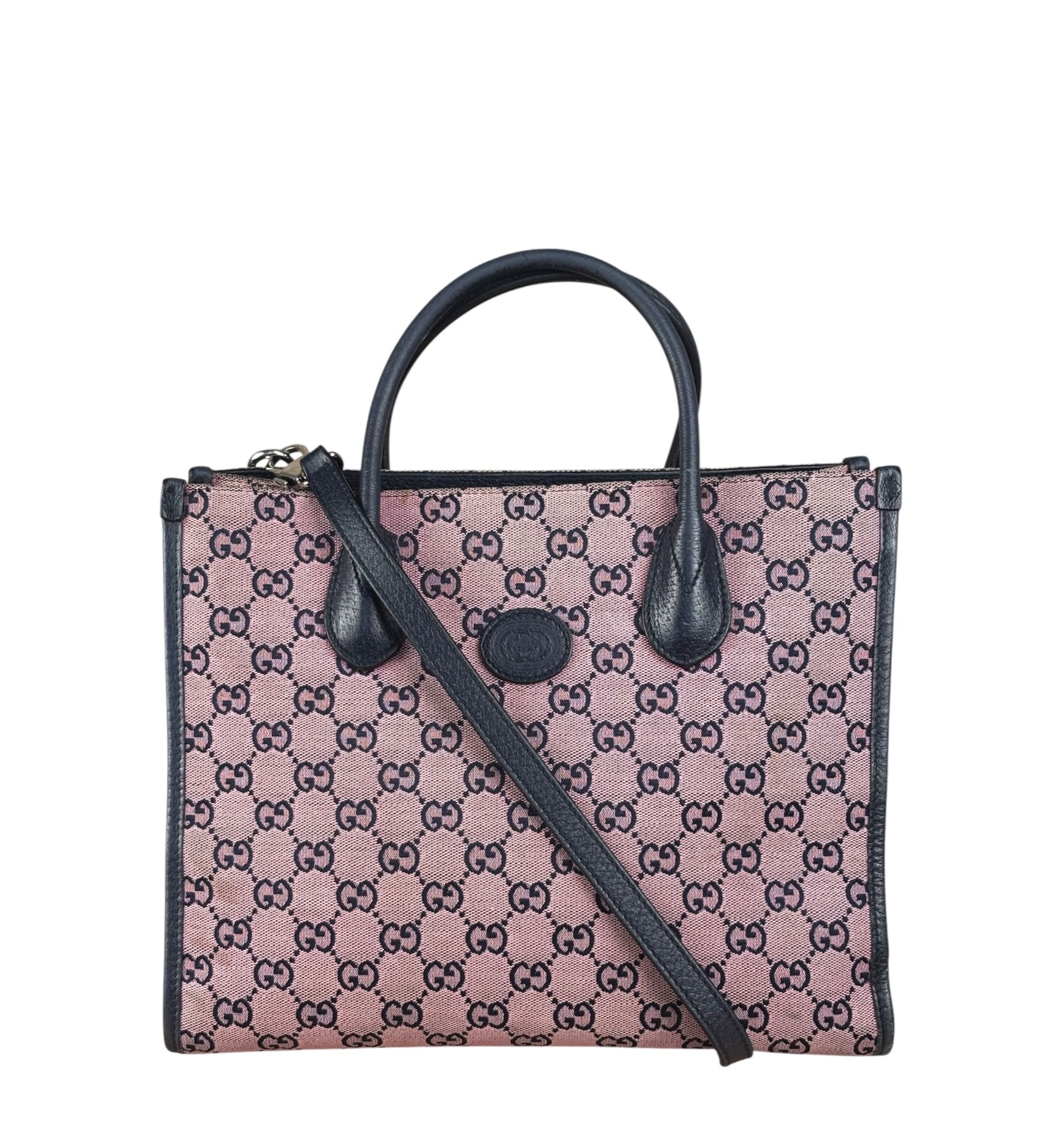 Gucci Bicolor Leather Trim GG Canvas Two-Way Tote Bag