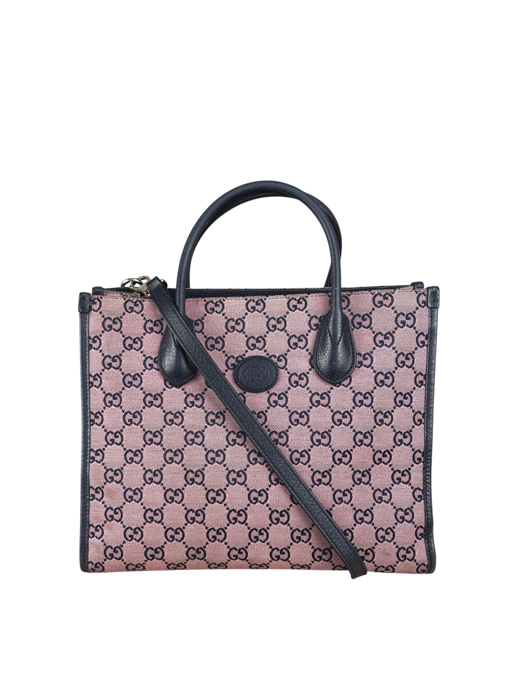 Gucci Bicolor Leather Trim GG Canvas Two-Way Tote Bag