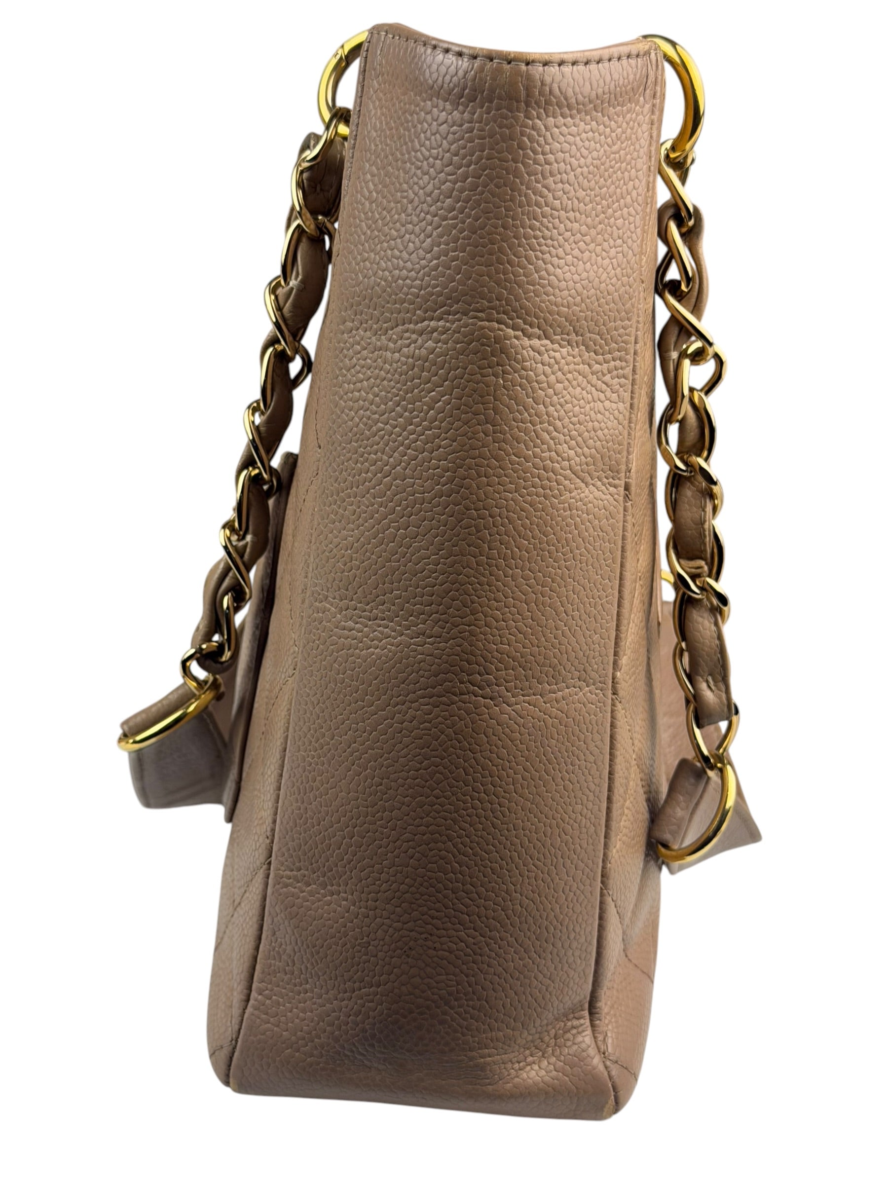 Chanel Beige Quilted Caviar Petite Shopping Tote 2004