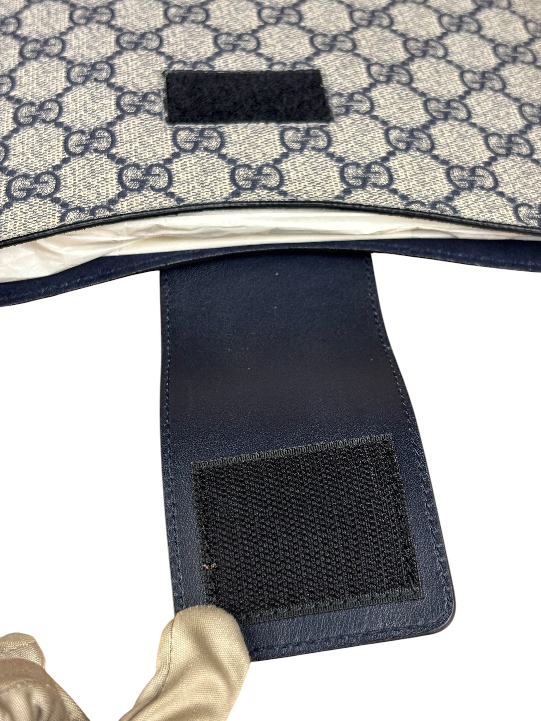 Gucci Navy Blue Leather Trim Coated GG Supreme iPad Case