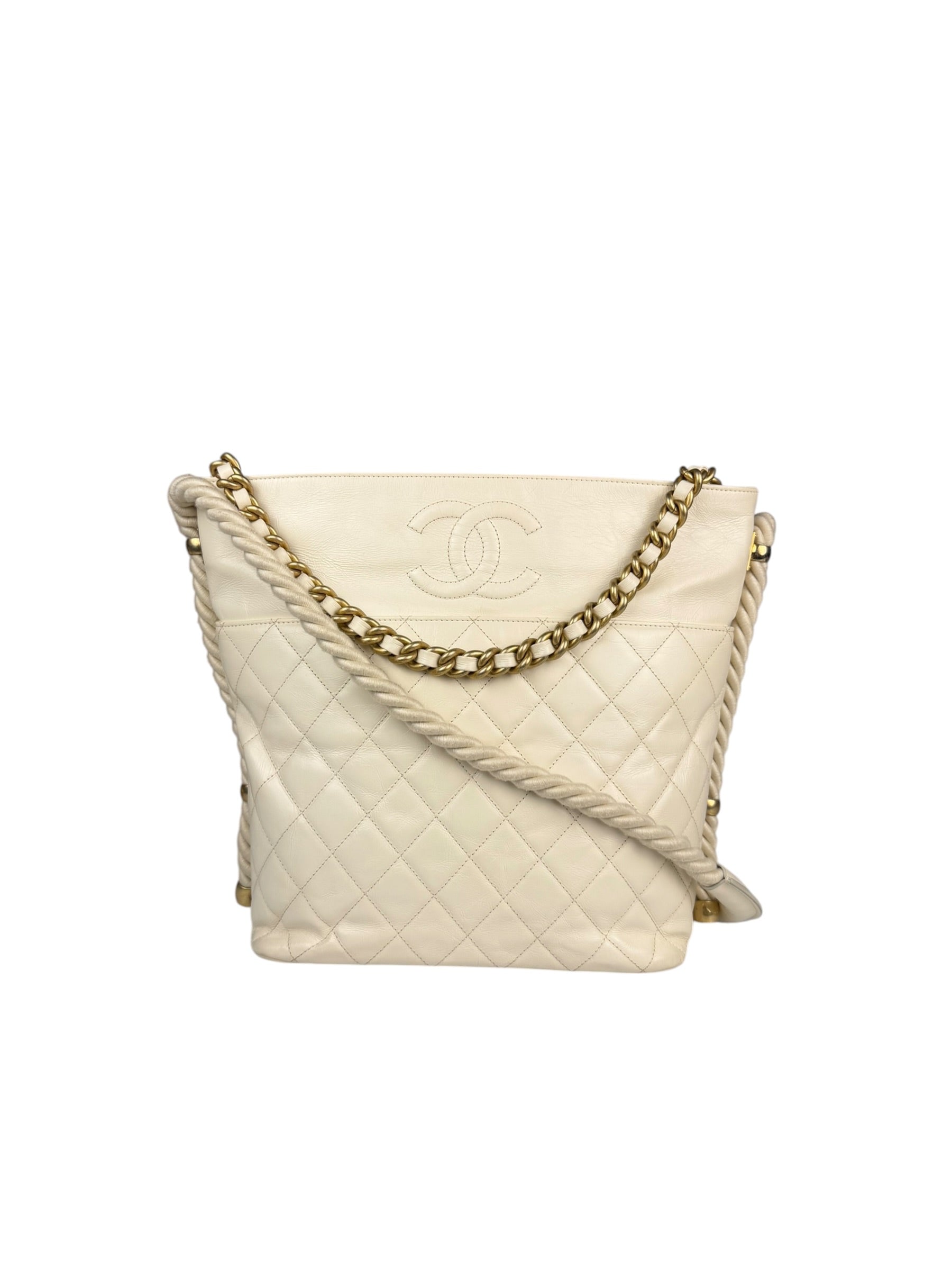 Chanel Ivory Crumpled Leather Vogue Rope Hobo Bag 2019