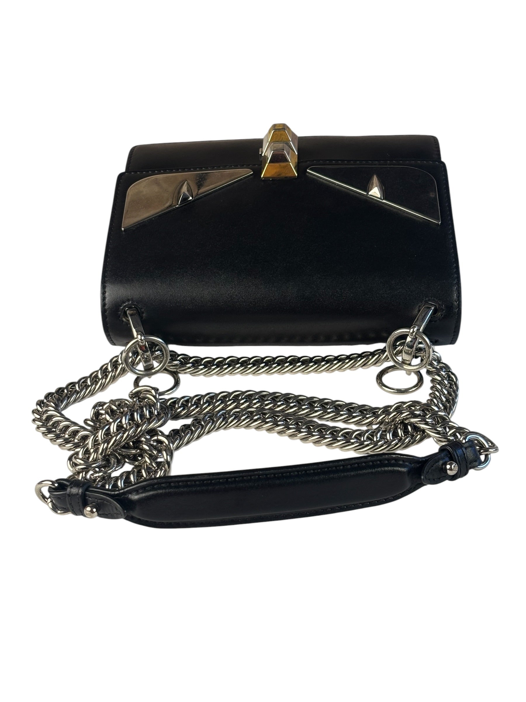 Fendi Black Leather Kan I Monster Eyes Shoulder Bag