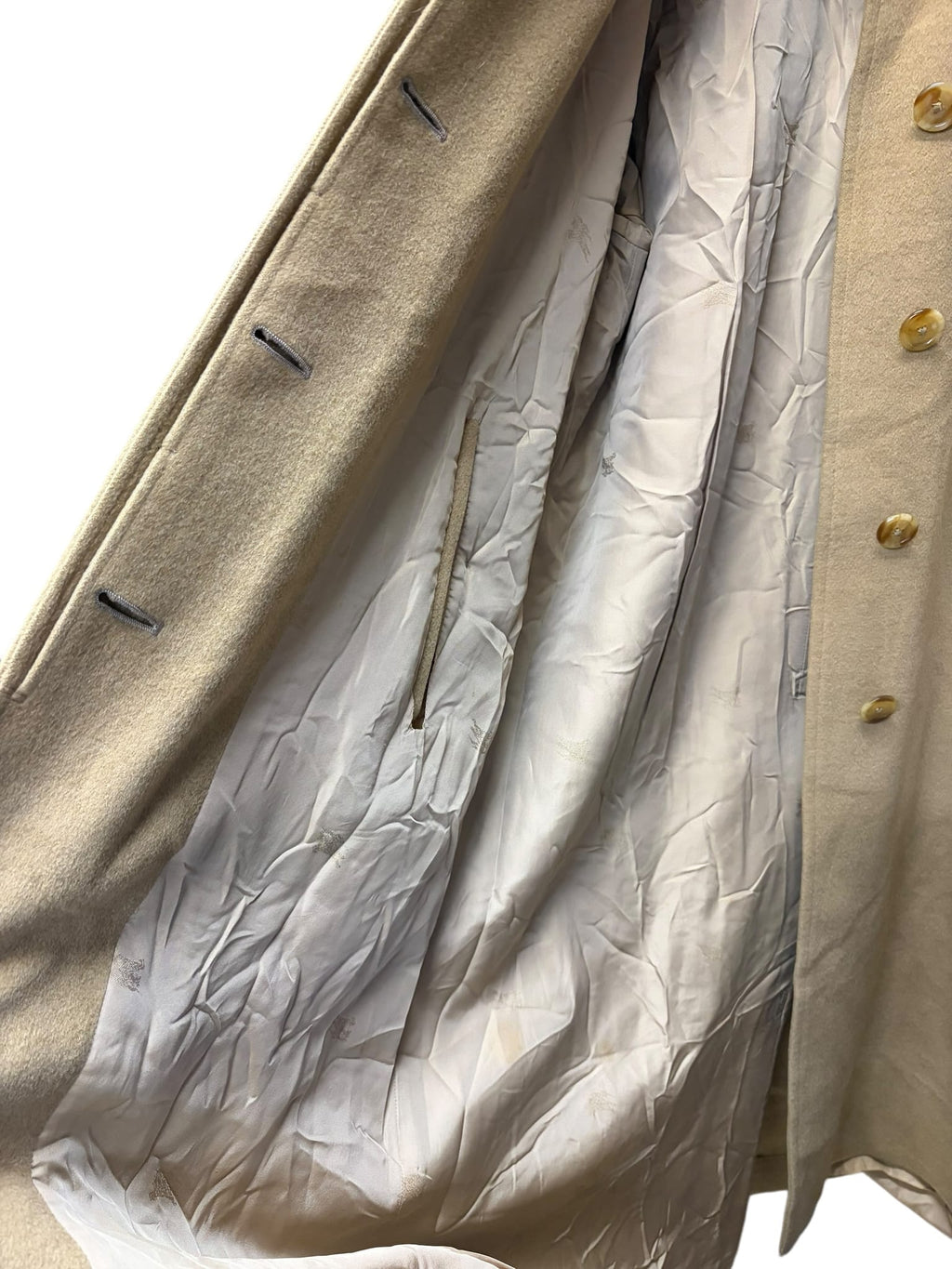 Vintage Burberry's Blue Fox Collar Wool/Camel Hair Trench Coat