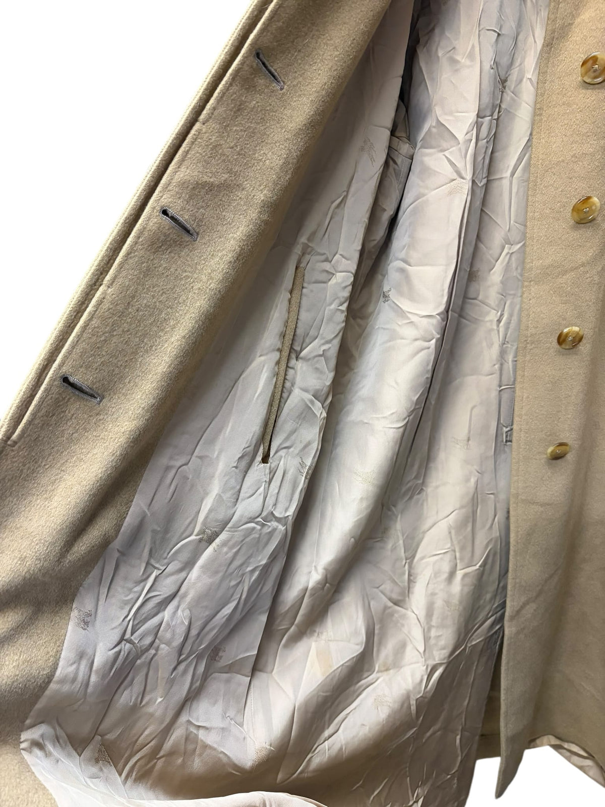 Vintage Burberry's Blue Fox Collar Wool/Camel Hair Trench Coat