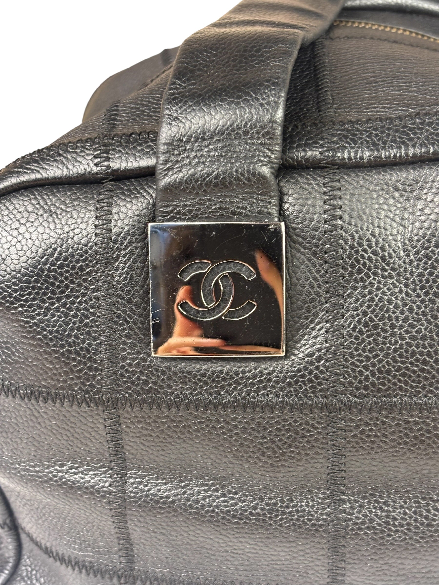 Chanel Black Quilted Leather Chocolate Bar Bowling Handbag