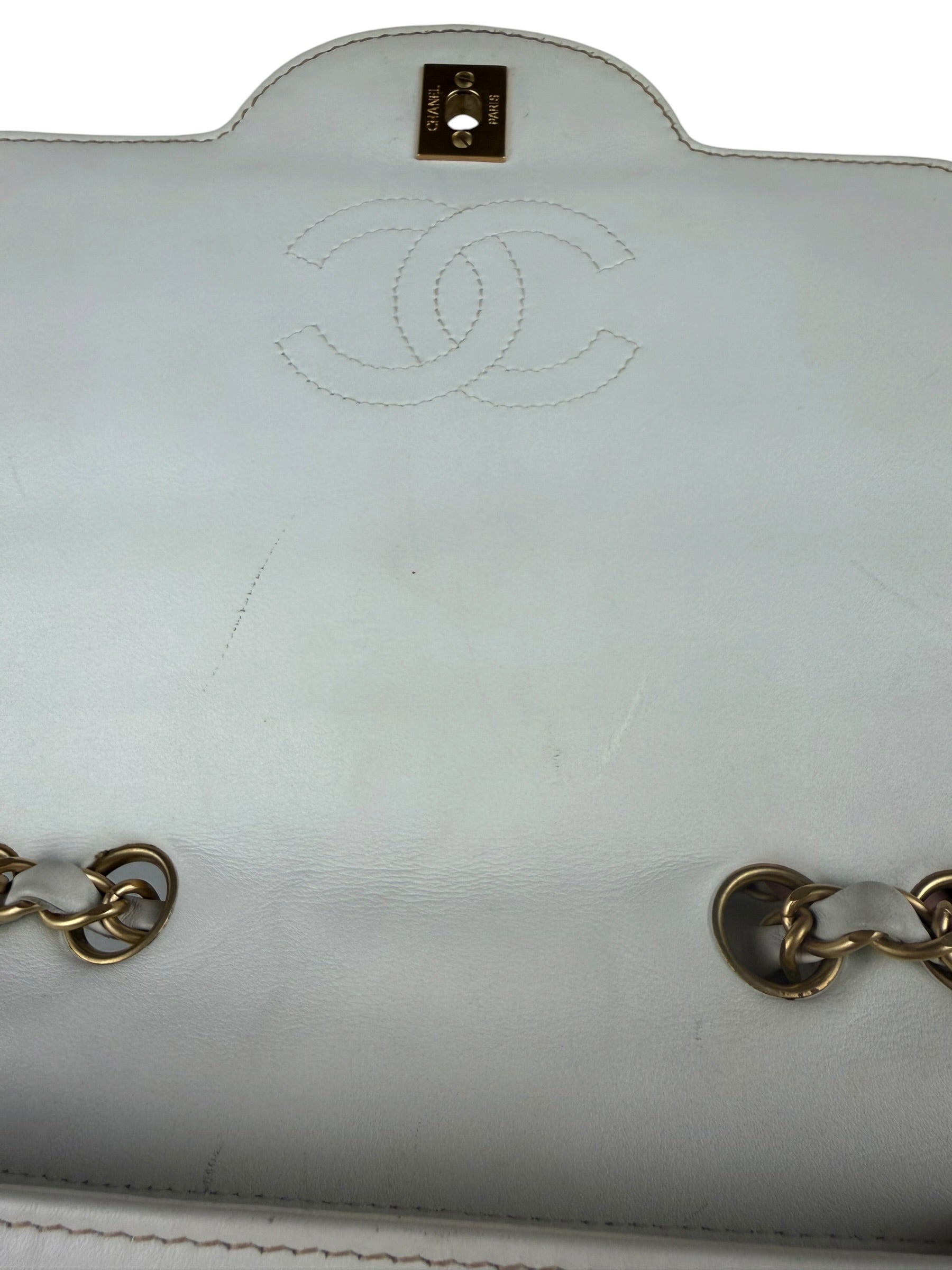 Chanel White Leather Trim Tweed Shoulder Bag 2001