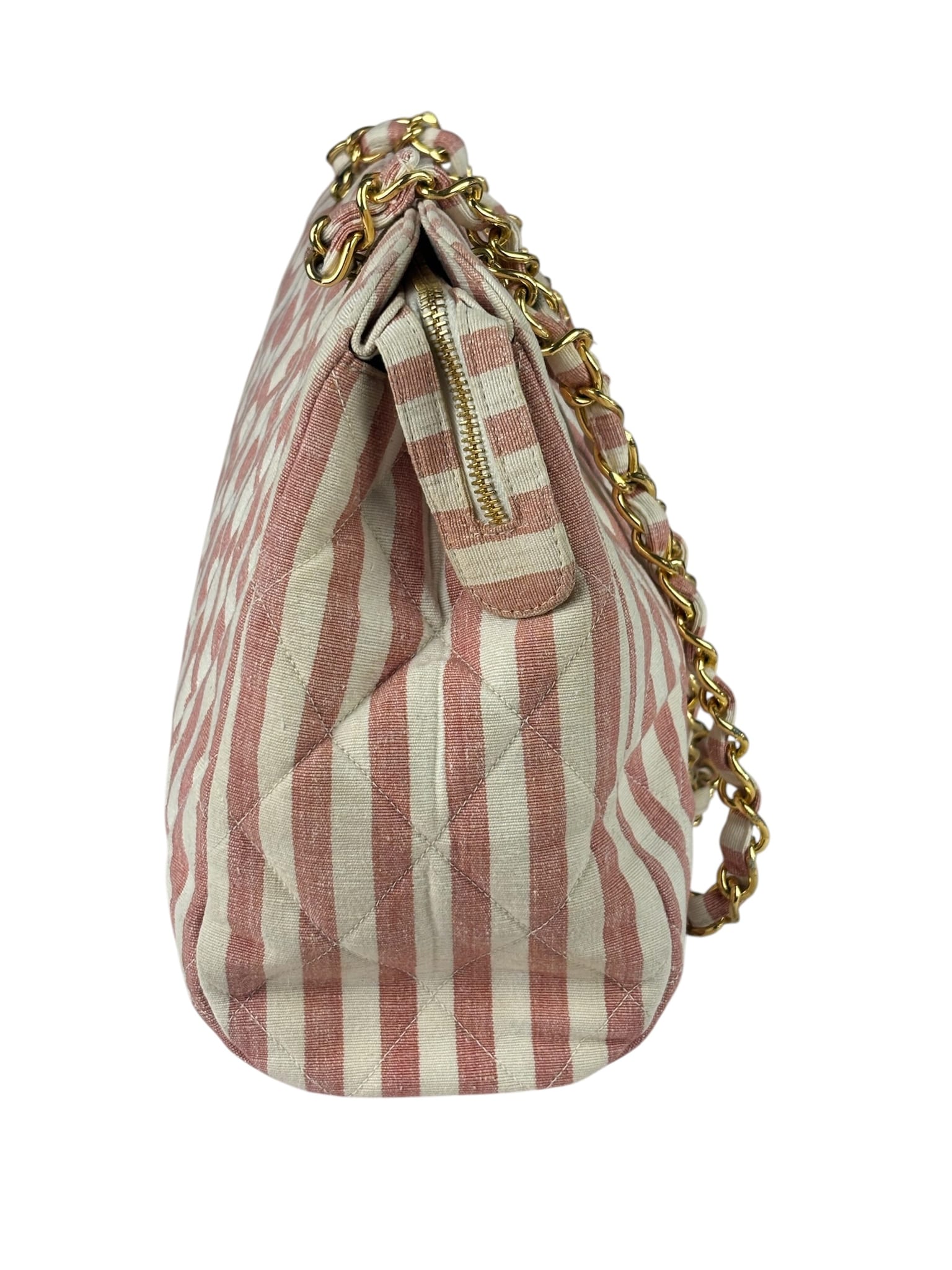 Chanel Vintage Pink/Cream Denim Maxi Stripped Tote 1994