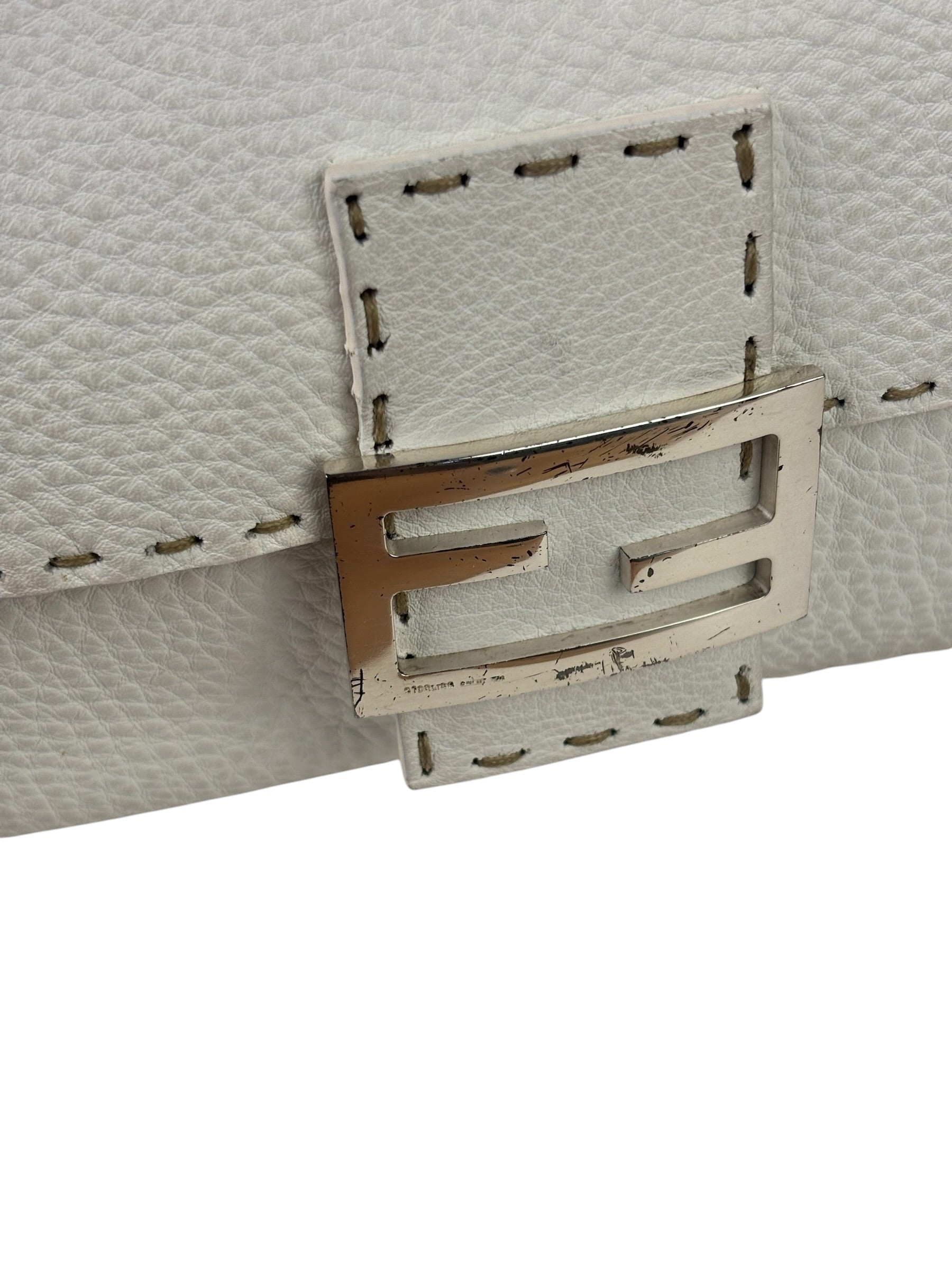 Fendi White Leather Selleria Baguette