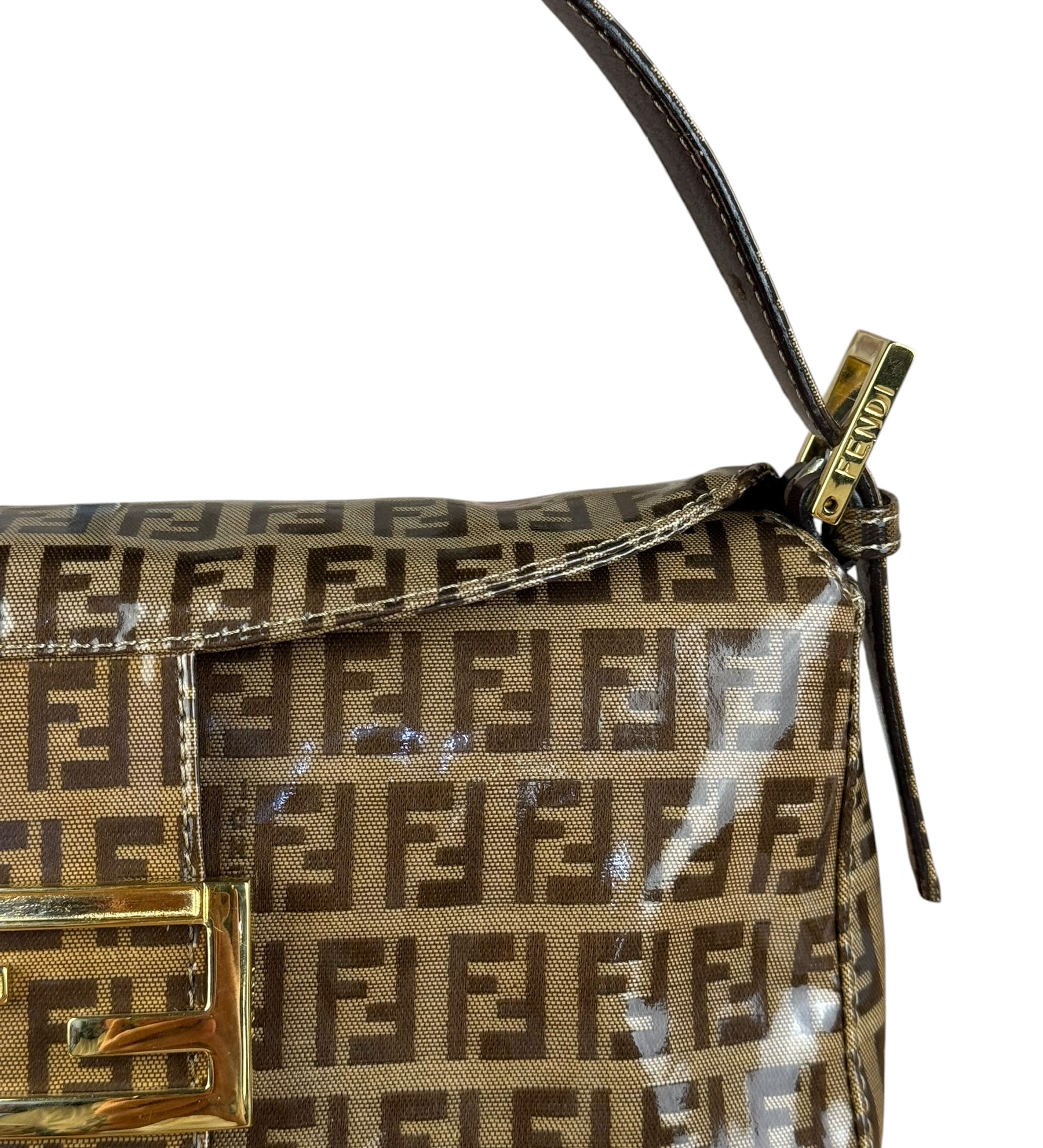 Fendi FF Vintage PVC Coated Baguette Shoulder Bag