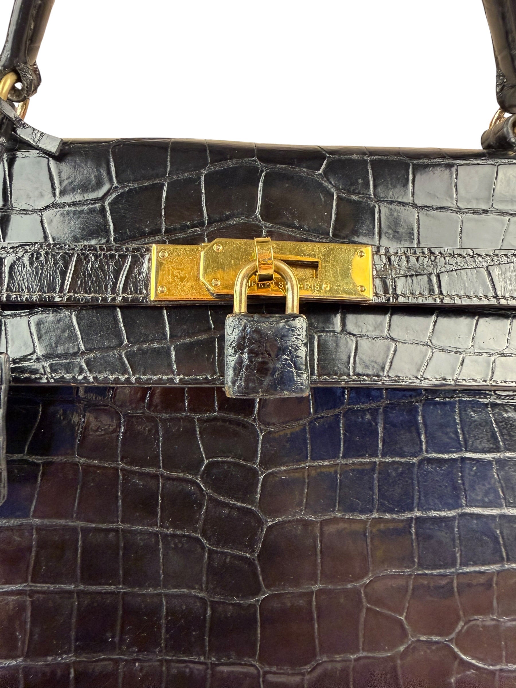 Hermes 1985 Black Crocodile Kelly 35