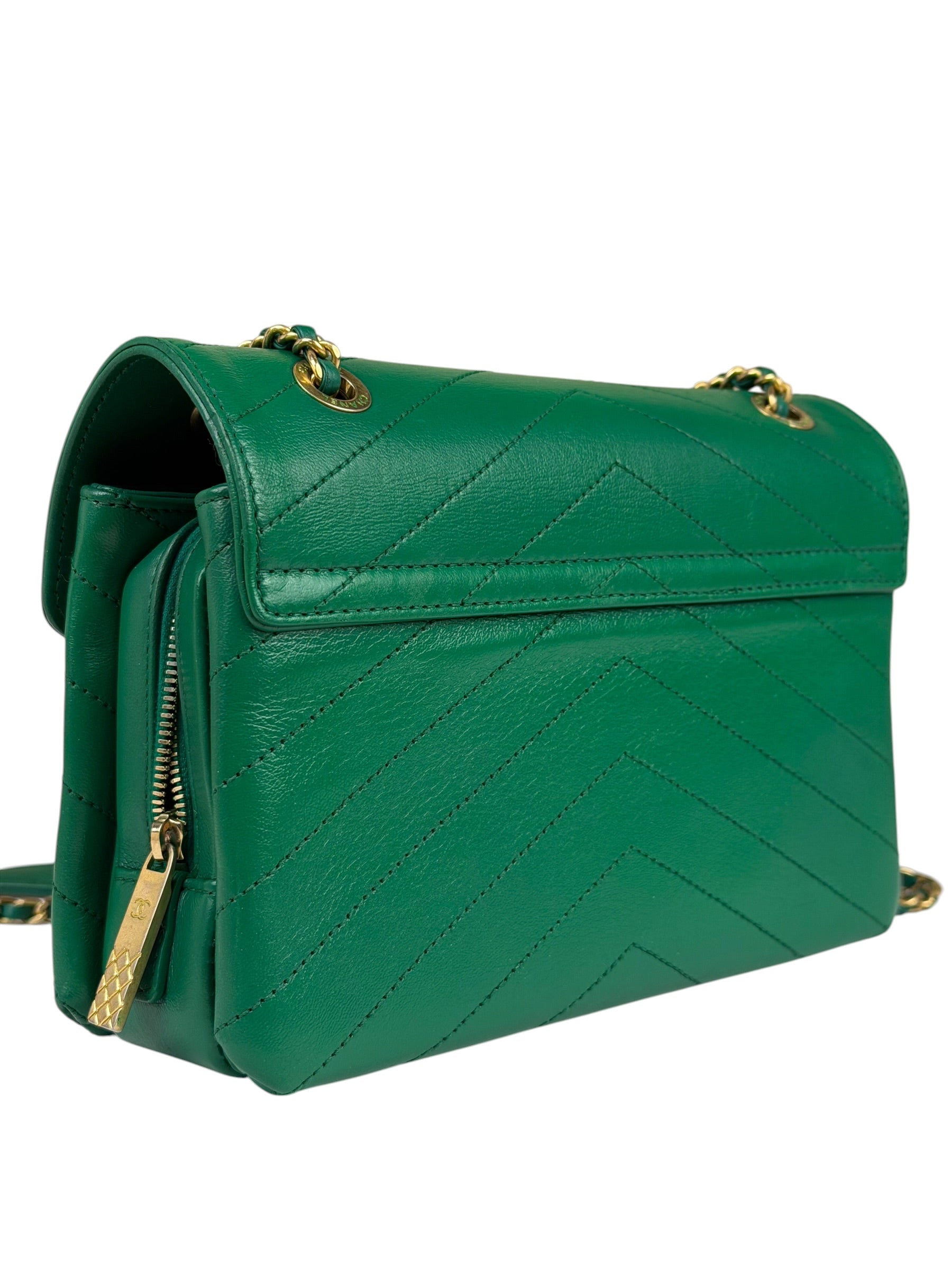 Chanel Green Lambskin Shoulder Bag 2018