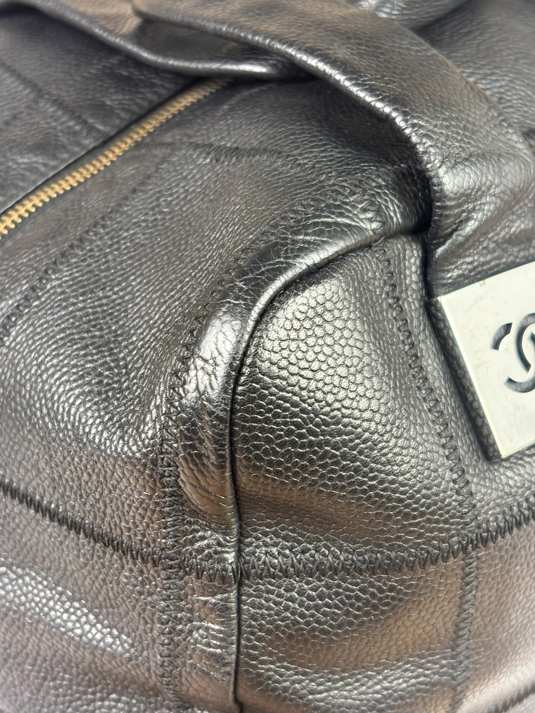 Chanel Black Quilted Leather Chocolate Bar Bowling Handbag