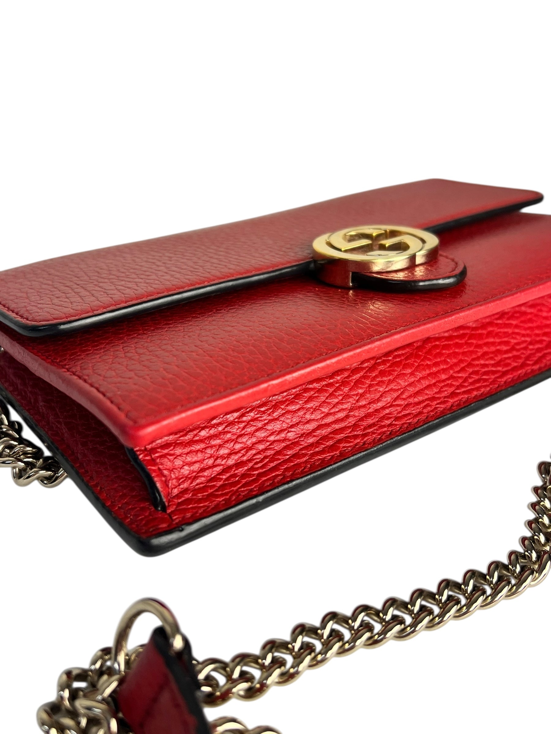 Gucci Red Leather GG Wallet on Chain Bag