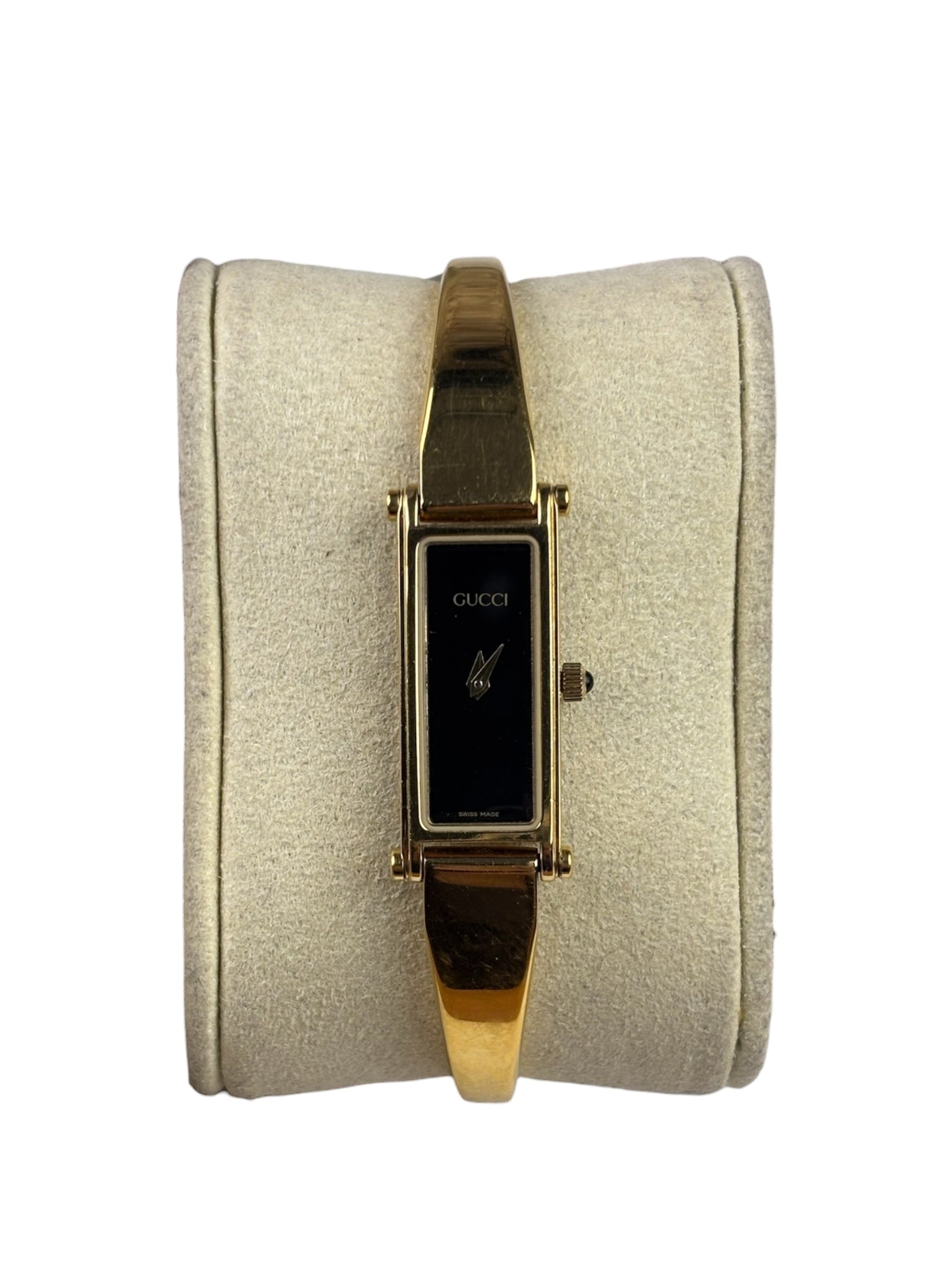 Gucci 1500L Black Dial Gold Plate Bangle Band