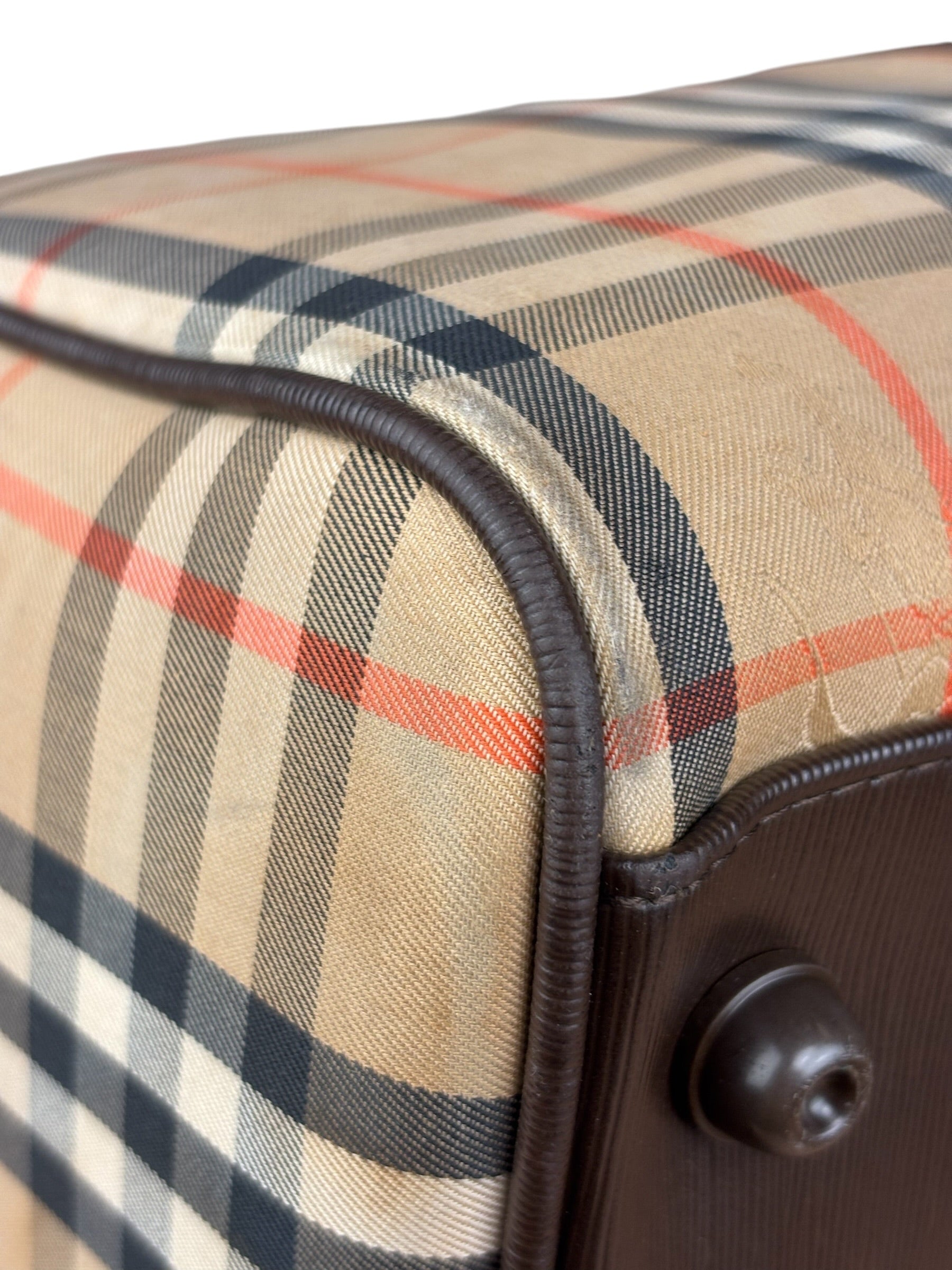 Burberry Leather House Check Boston Duffle Bag