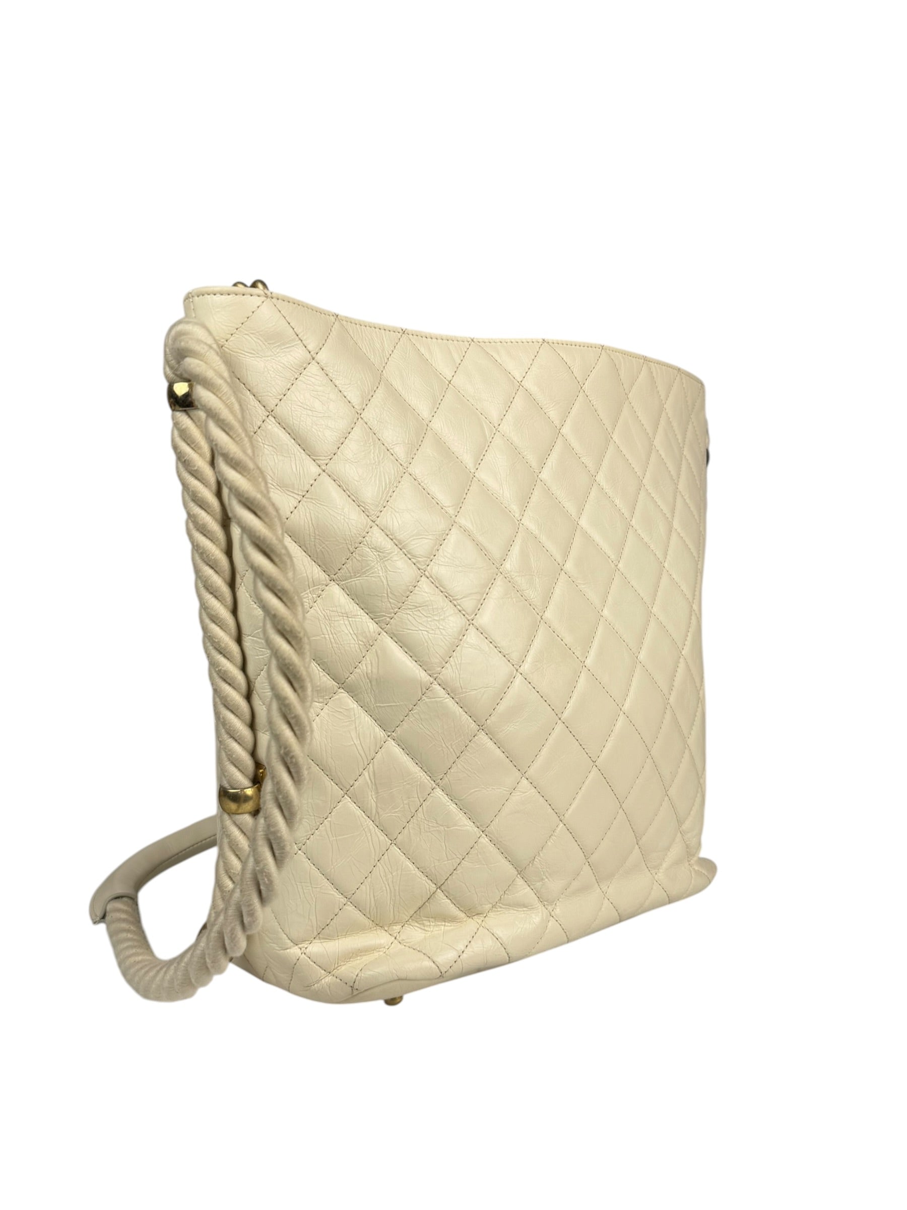 Chanel Ivory Crumpled Leather Vogue Rope Hobo Bag 2019