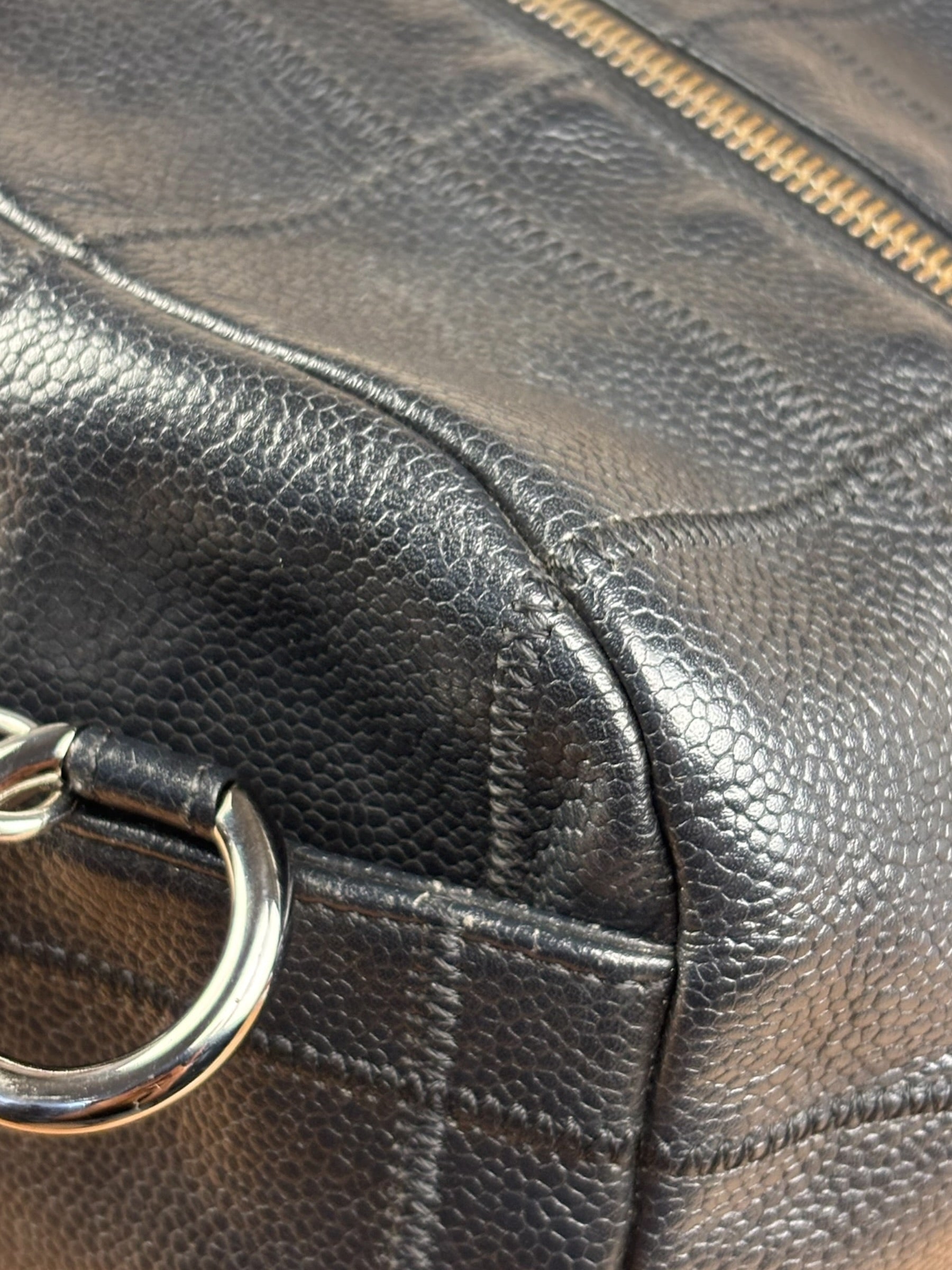 Chanel Black Leather Chocolate Bar Square-Stitched Bowler Shoulder Bag 2005