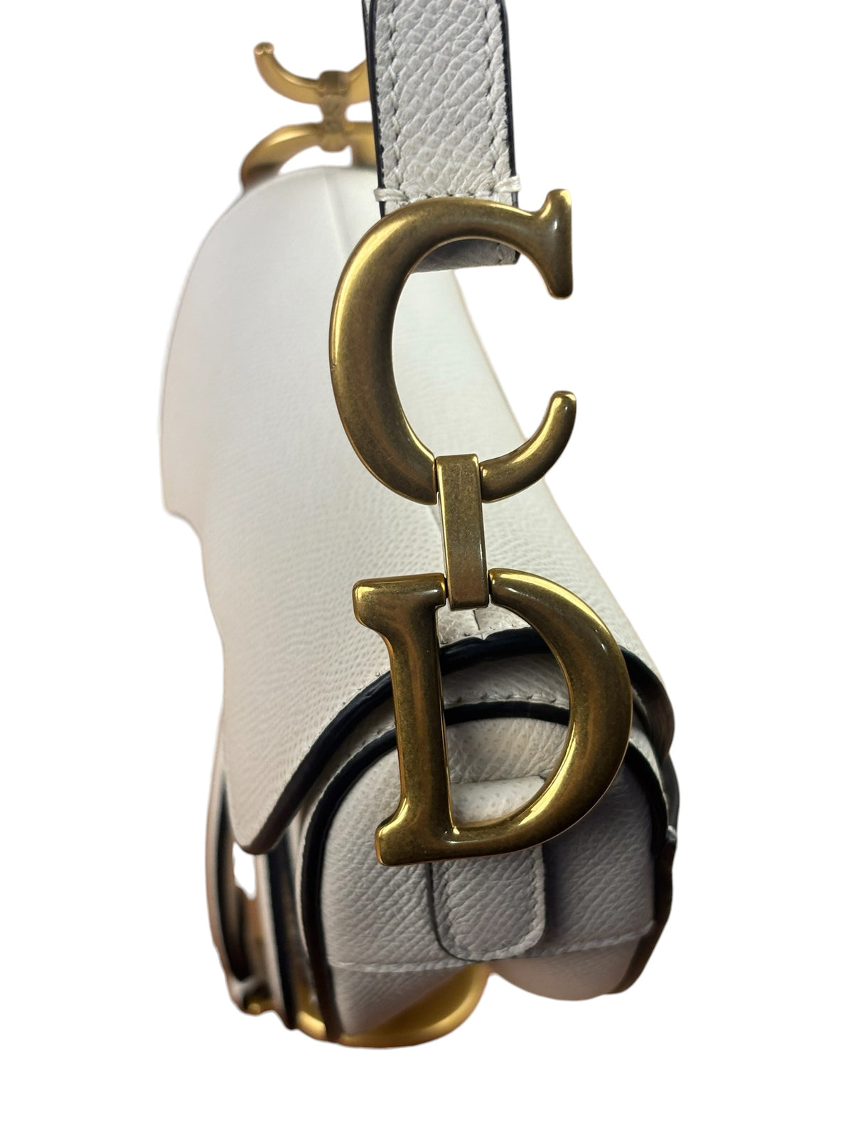 Christian Dior White Leather Saddle Handbag