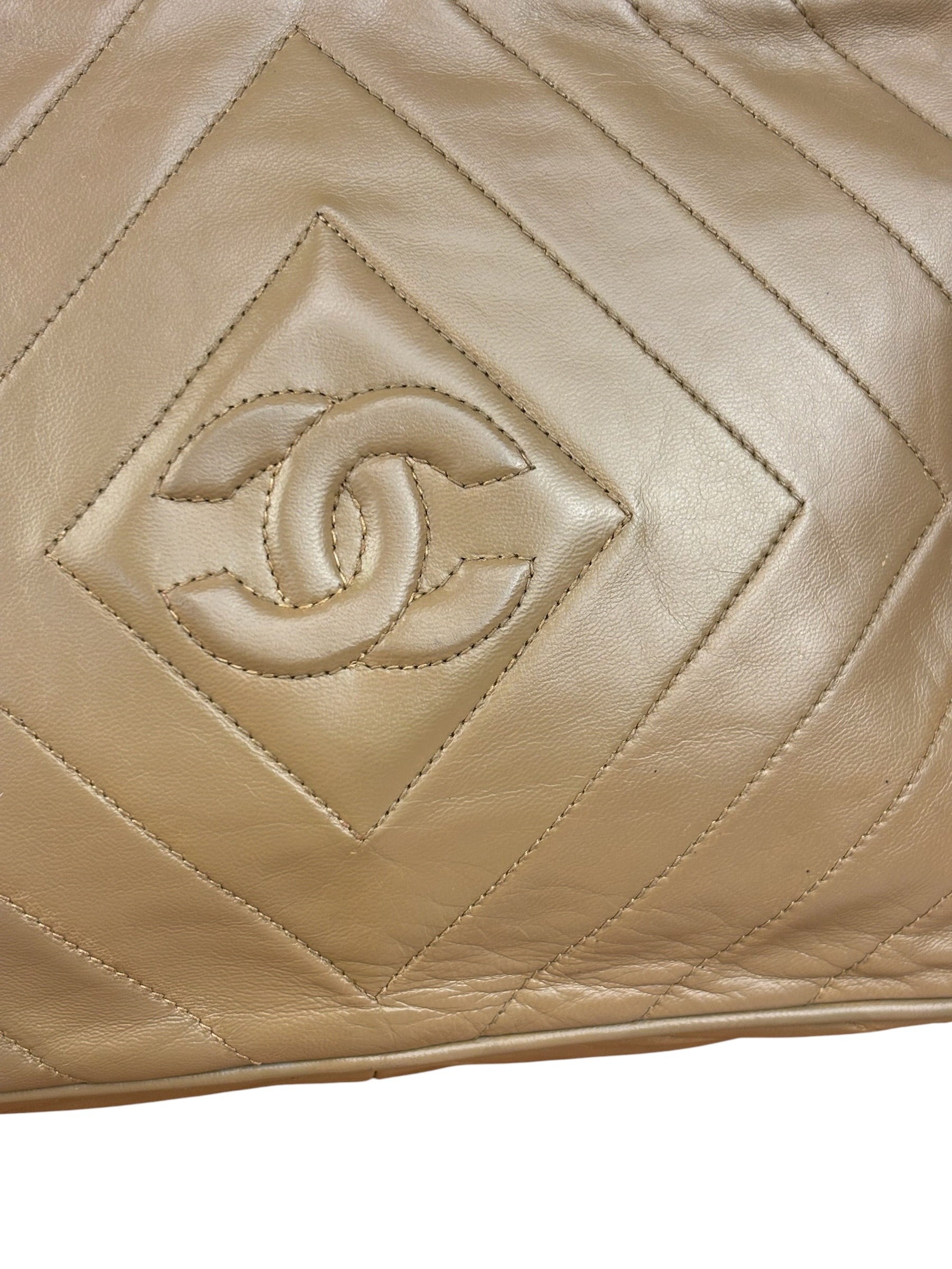 Chanel Tan Beige Chevron Leather Camera Case