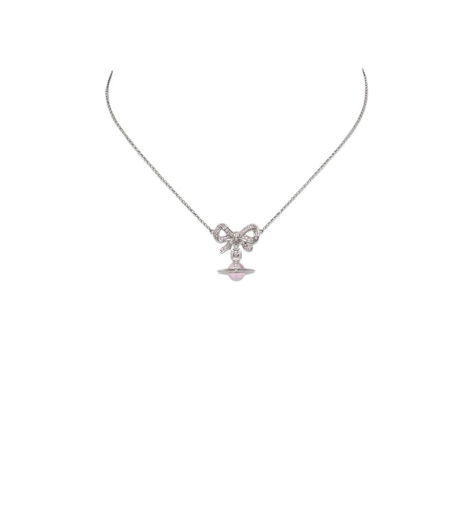 Vivienne Westwood .925 Silver Bow Pink Orb Necklace