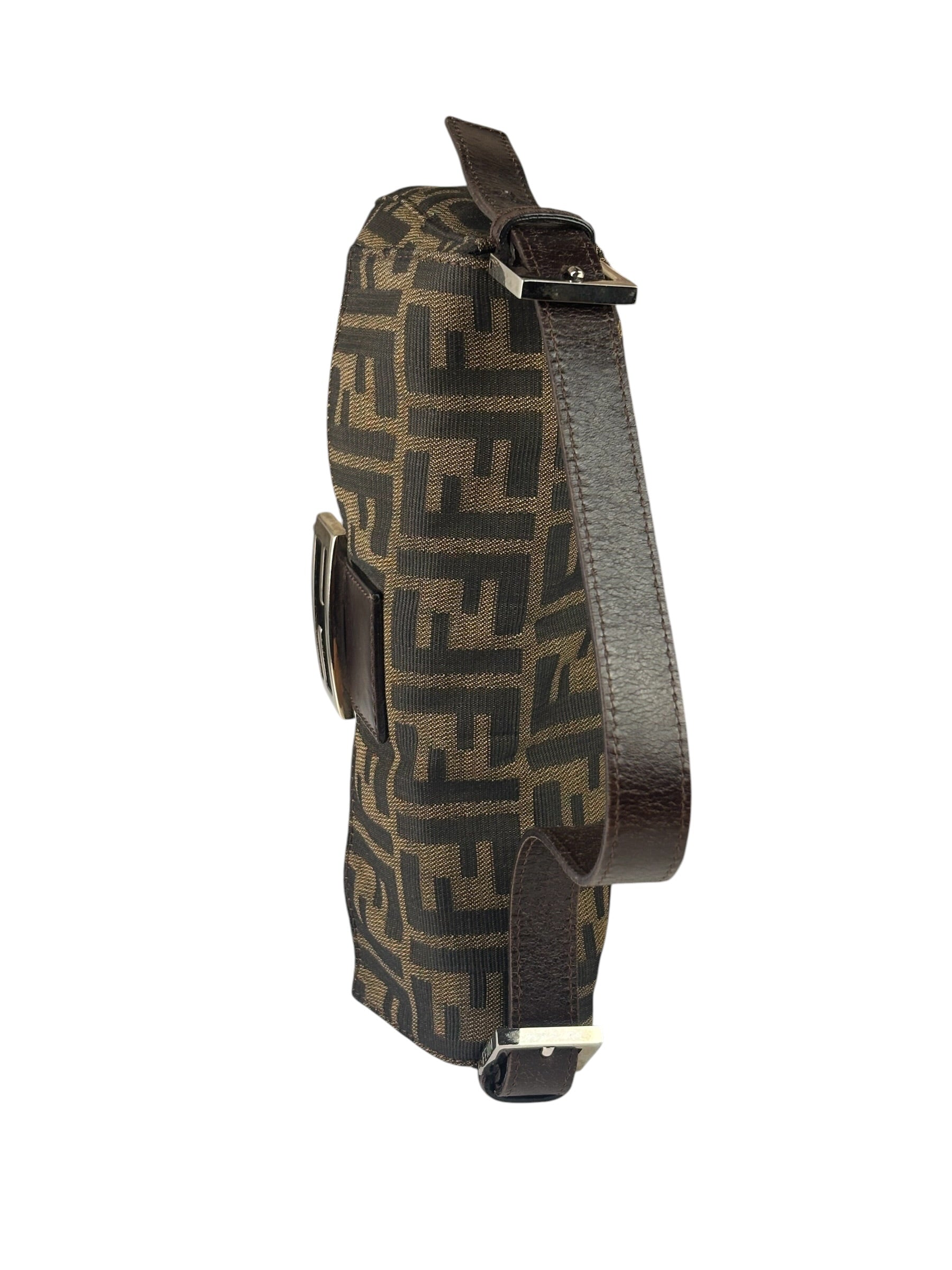 Fendi Brown Leather Trim Baguette