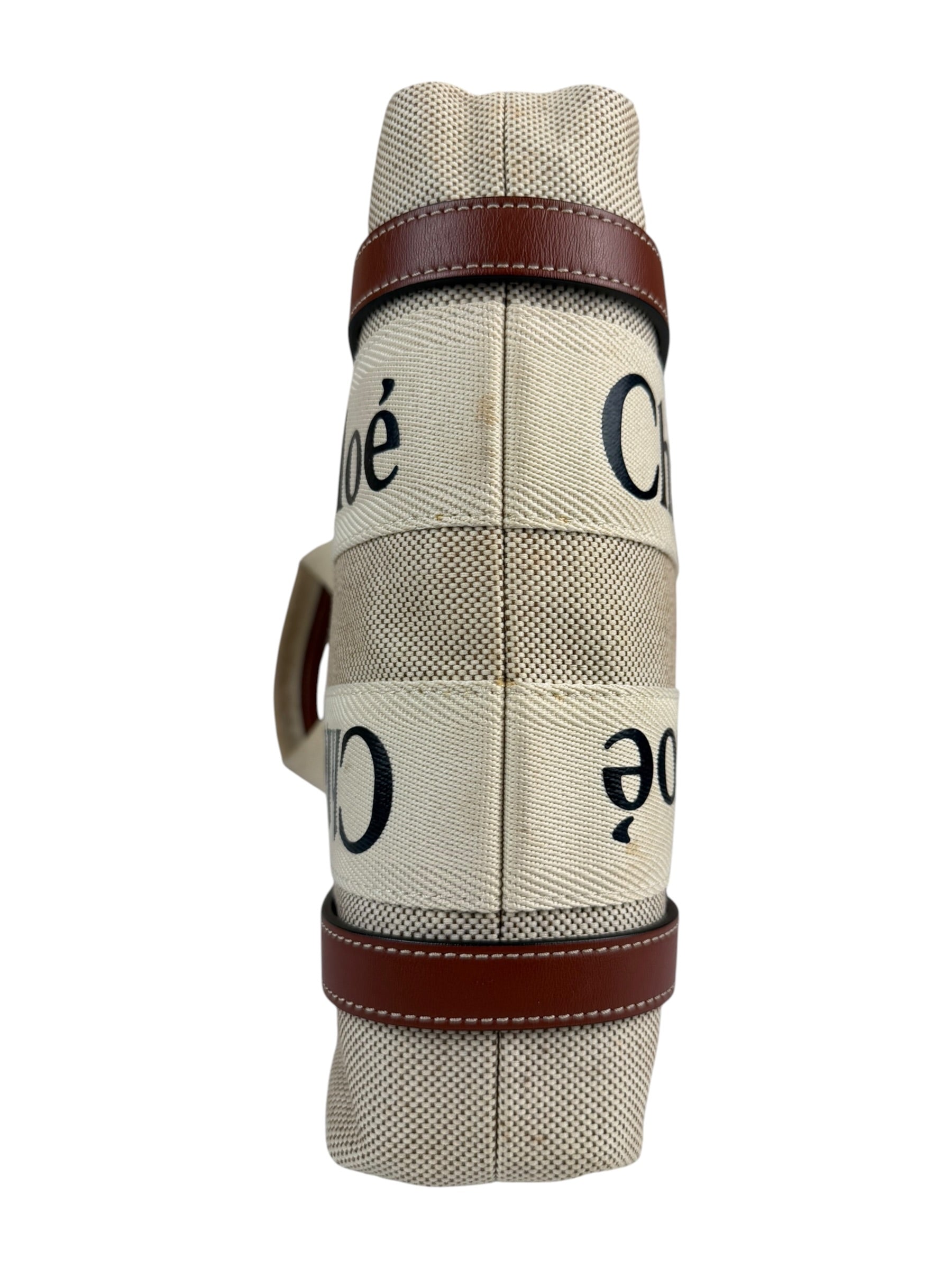 Chloe Brown Leather Trim/Linen Canvas Woody Small Tote