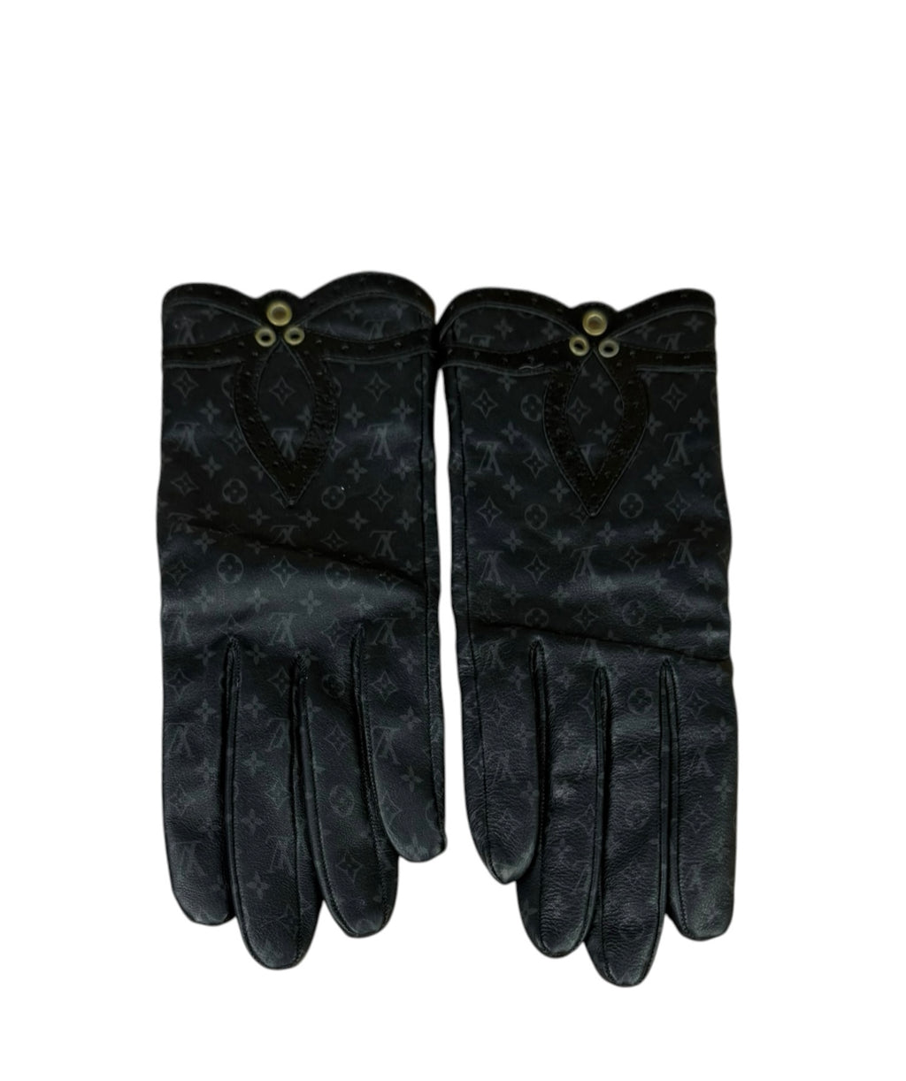 Louis Vuitton Black/Grey Leather Monogram Gloves