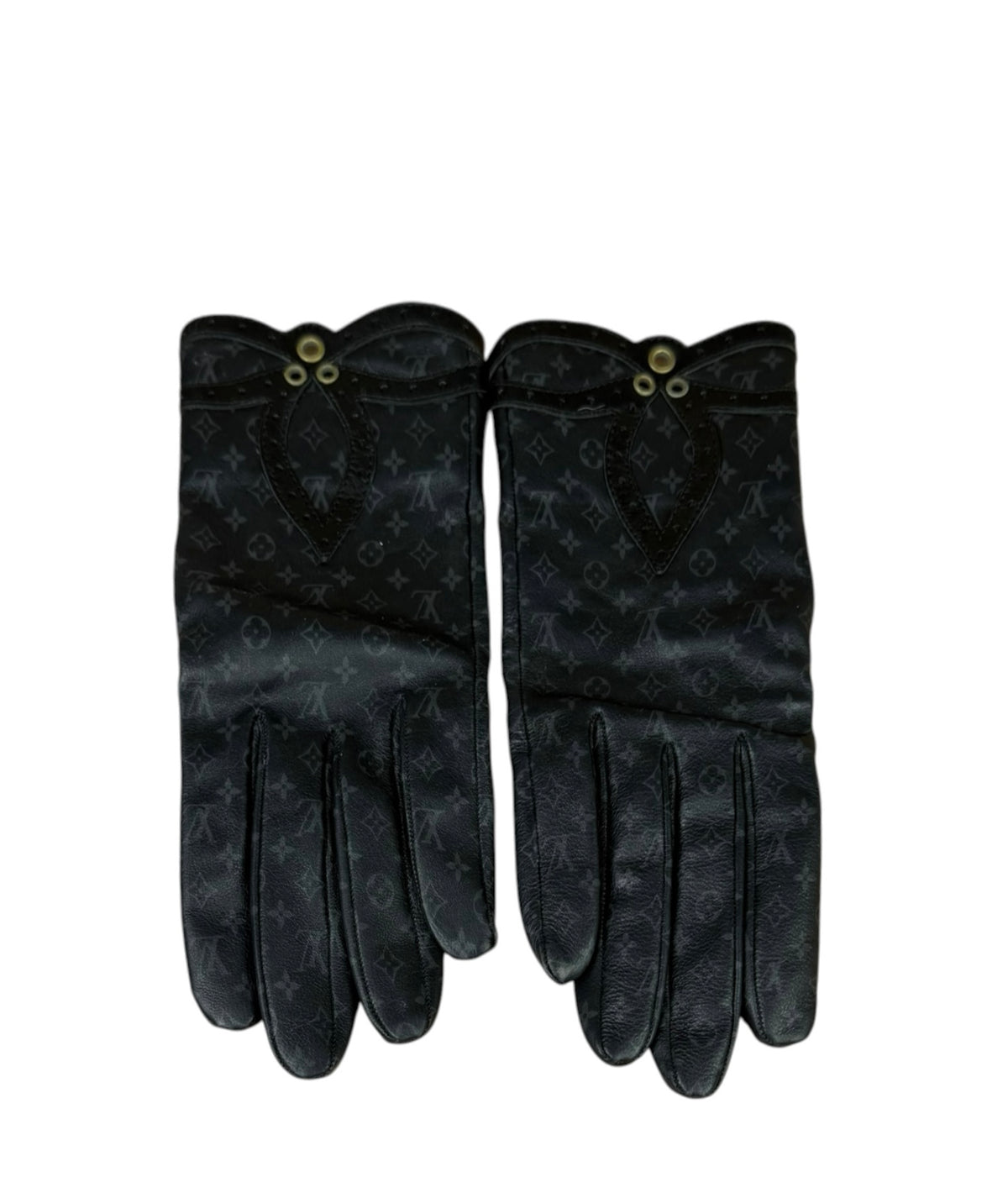 Louis Vuitton Black/Grey Leather Monogram Gloves