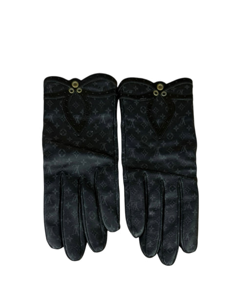 Louis Vuitton Black/Grey Leather Monogram Gloves