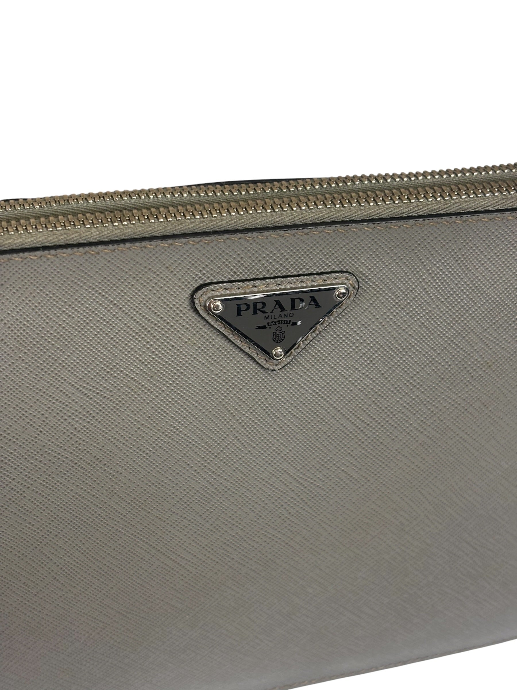 Prada Grey Saffiano Leather Pouch