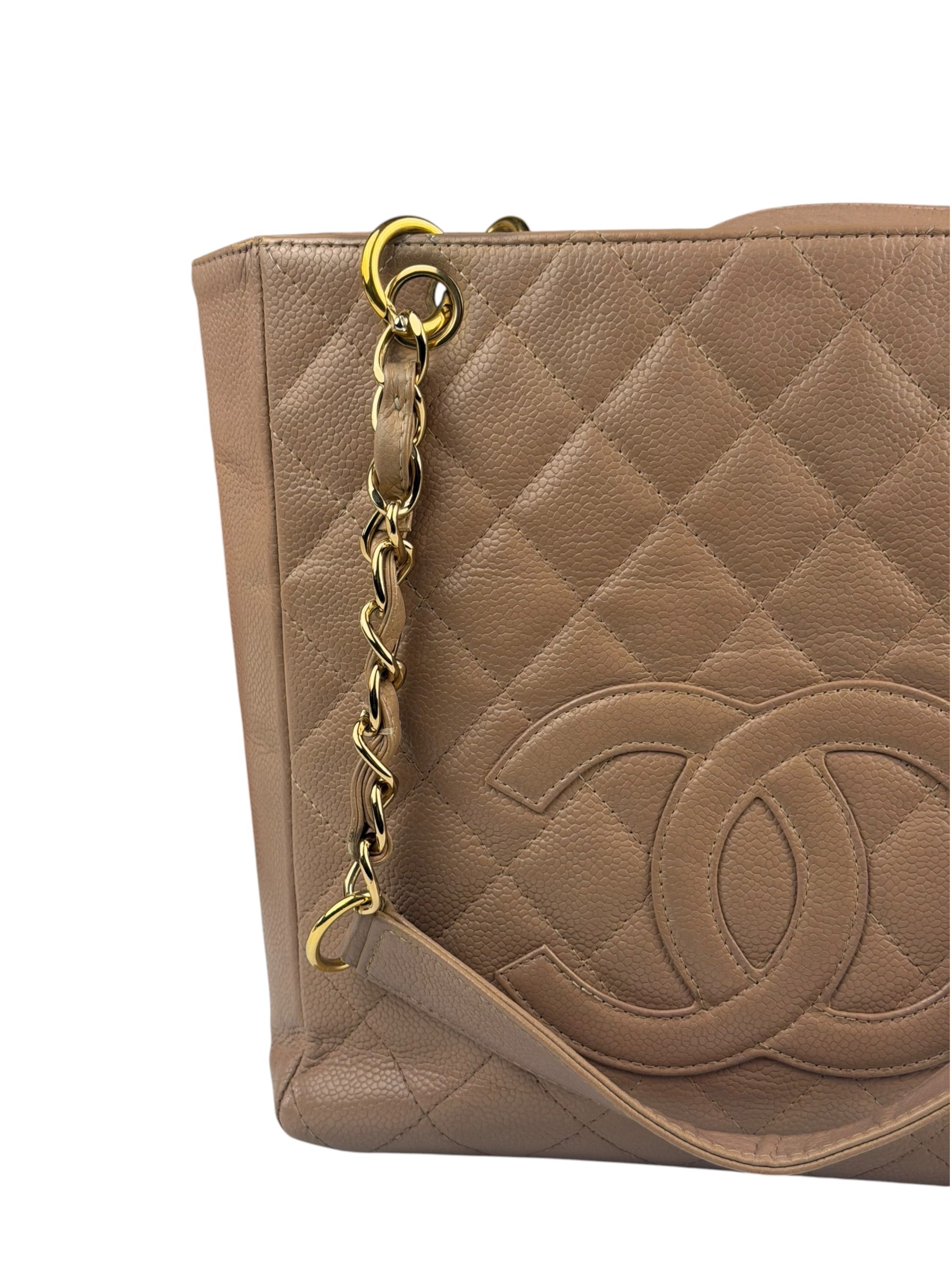 Chanel Beige Quilted Caviar Petite Shopping Tote 2004