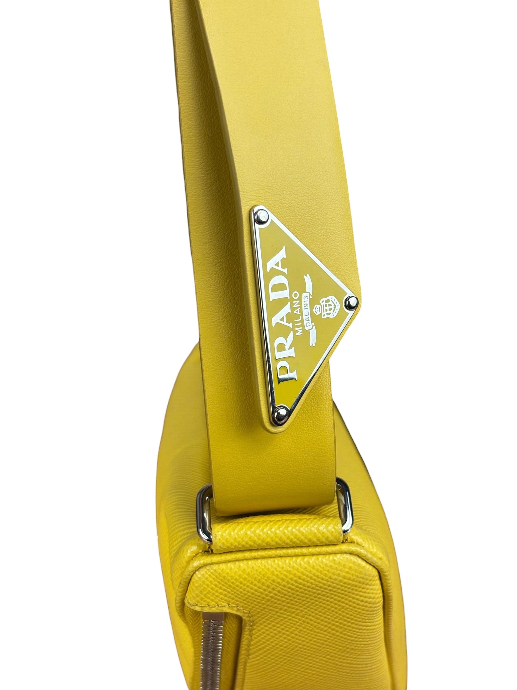 Prada Yellow Saffiano Leather Triangle Shoulder Bag