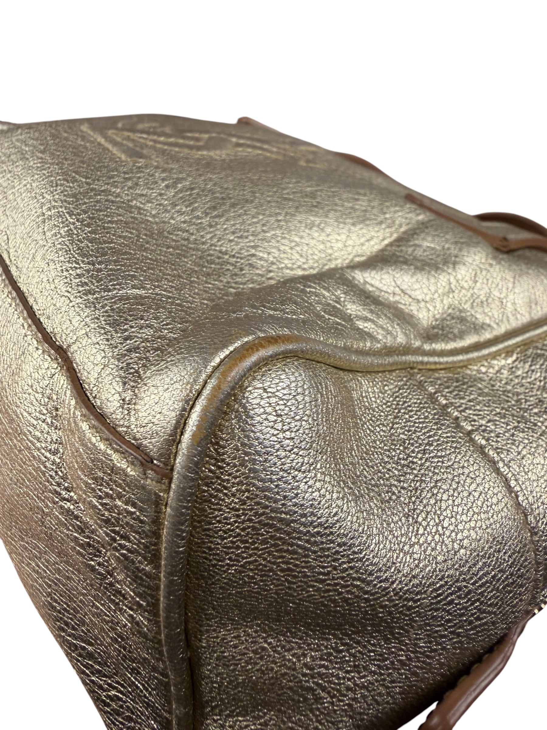 Yves Saint Laurent Gold Leather Embossed YSL Logo Handbag
