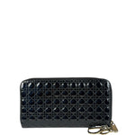 Christian Dior Black Patent Leather Zip-Around Long Wallet