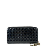 Christian Dior Black Patent Leather Zip-Around Long Wallet