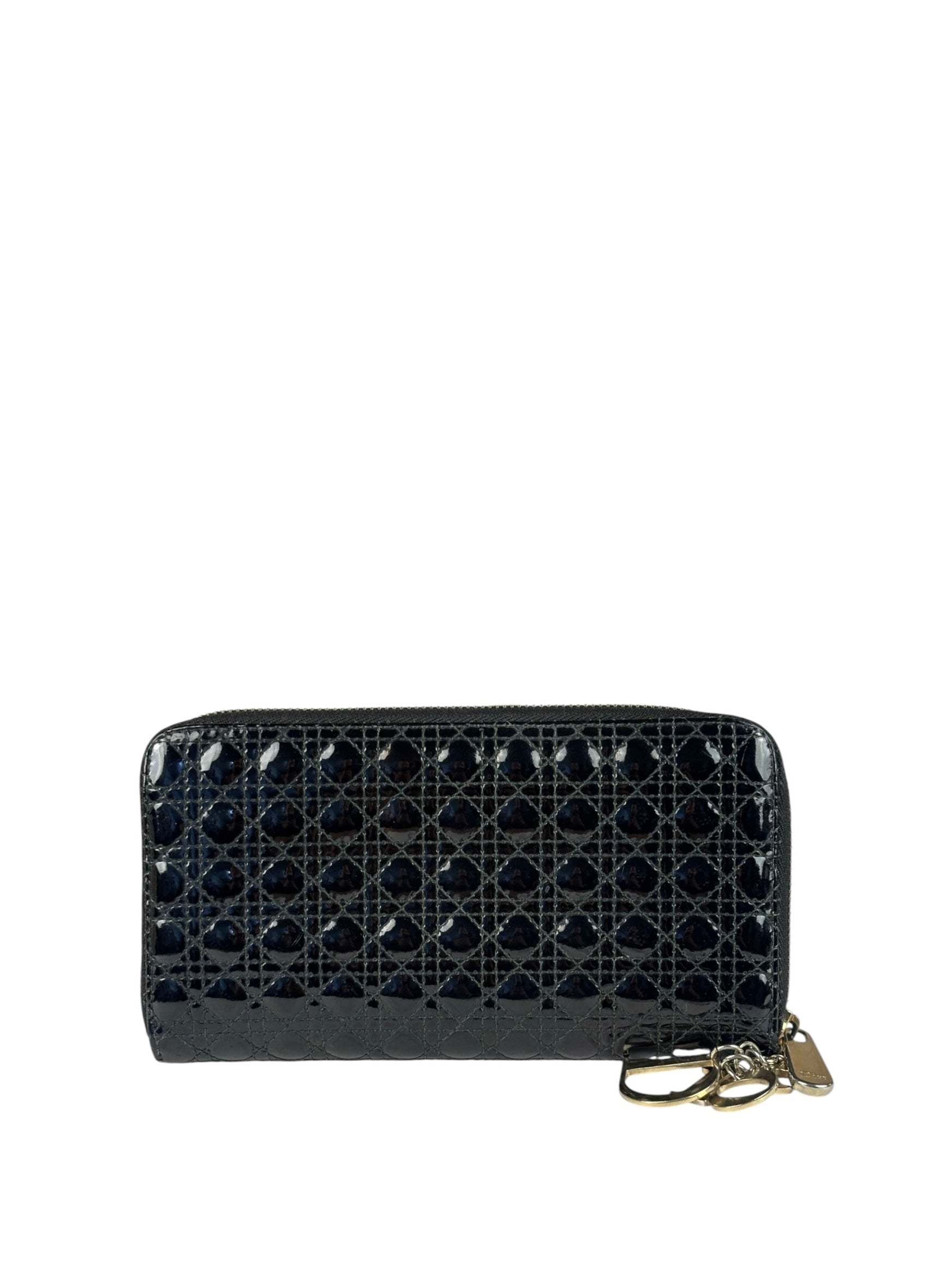 Christian Dior Black Patent Leather Zip-Around Long Wallet
