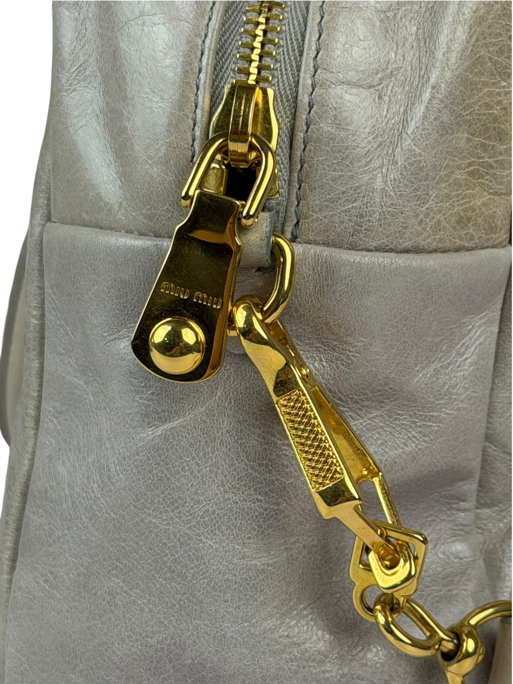 Miu Miu Vintage Pale Grey Vitello Leather Two-Way Bag
