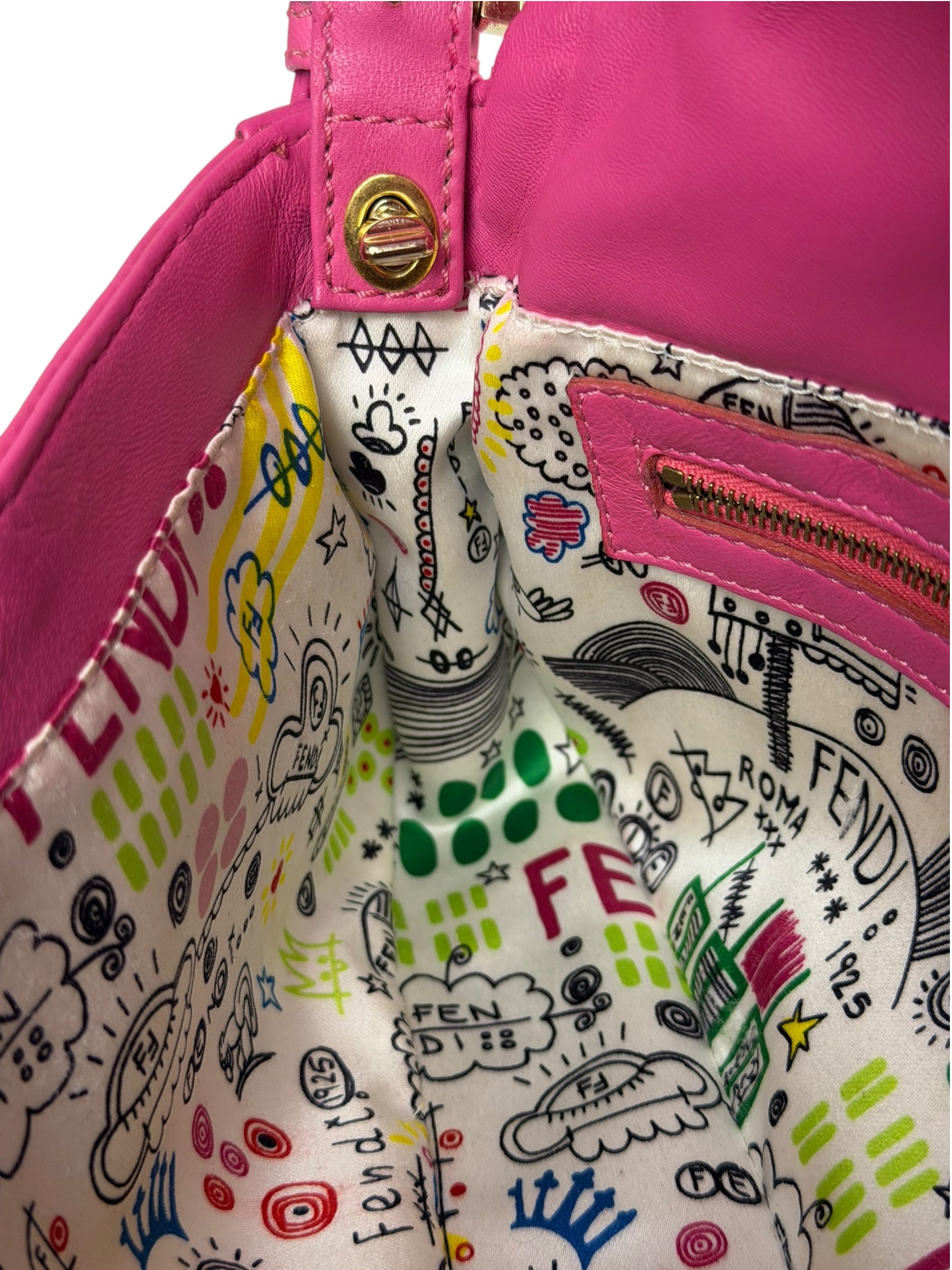 Fendi Pink Leather Logo Embossed Baguette