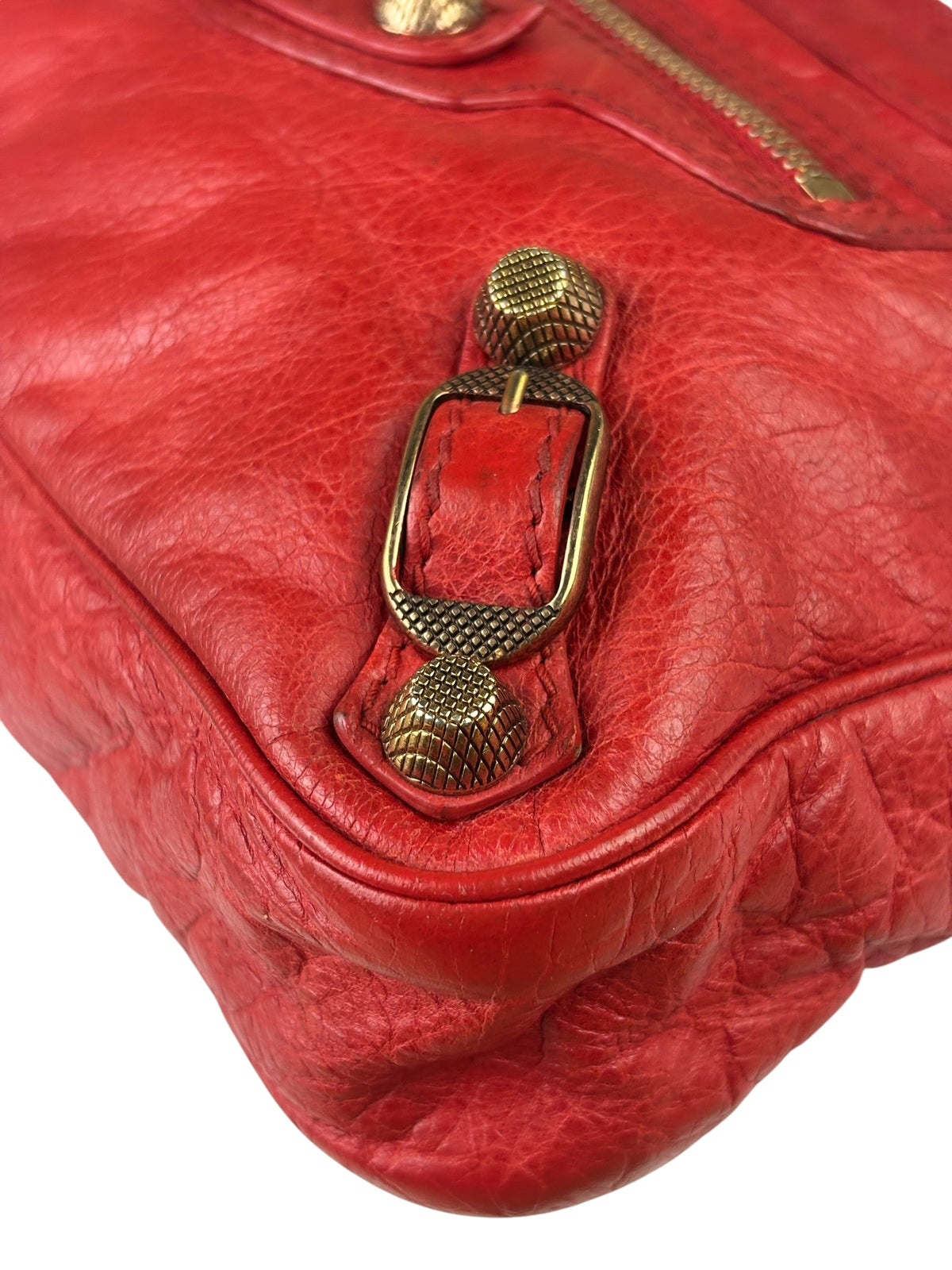 Balenciaga Red Lambskin Motor Cycle Crossbody Bag