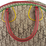 Christian Dior Vintage Beige/Brown Leather Trim Rasta Bowler Bag