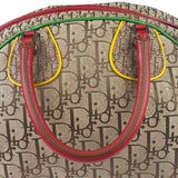 Christian Dior Vintage Beige/Brown Leather Trim Rasta Bowler Bag