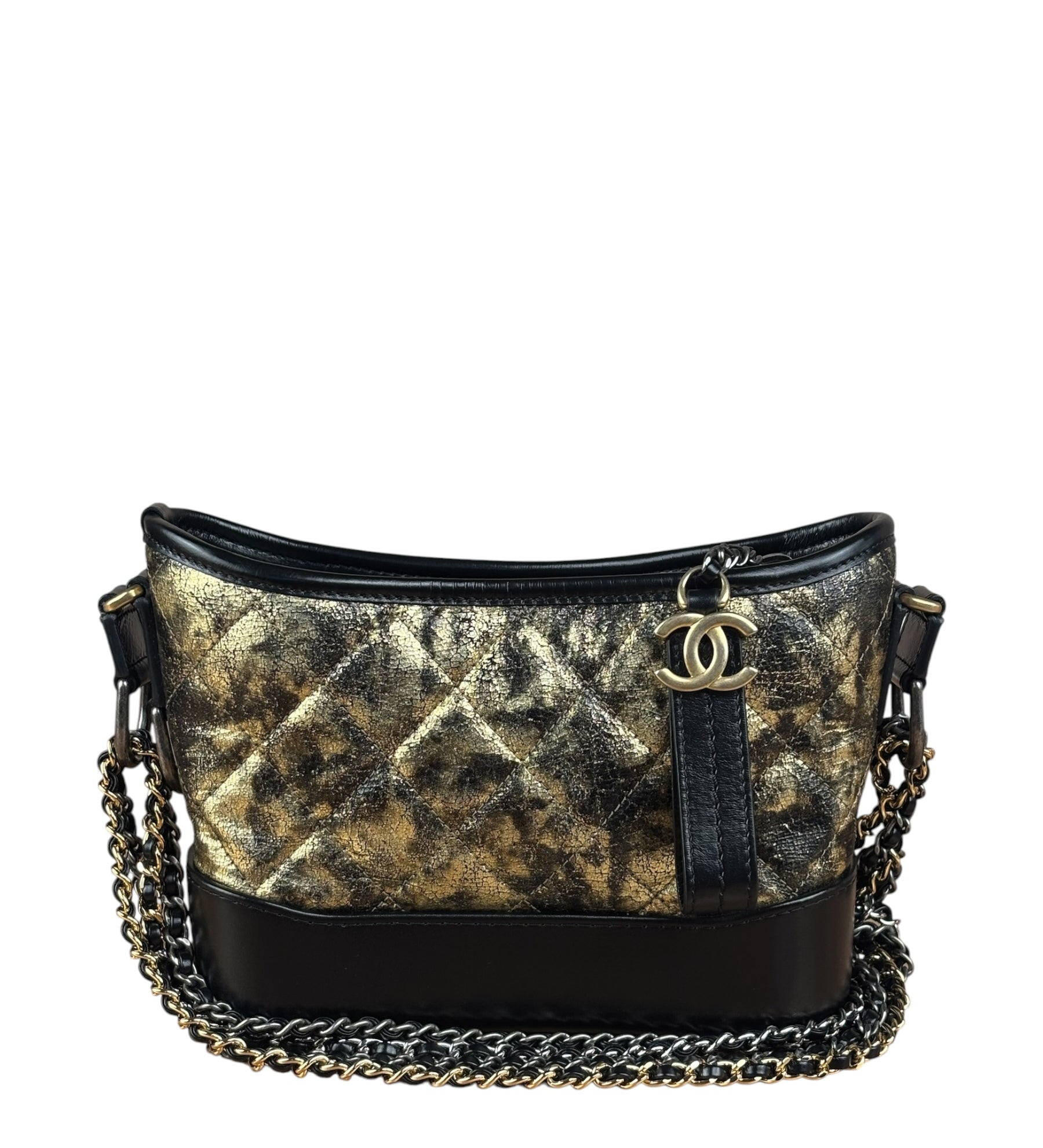 Chanel Metallic Gold/Black Leather Small Gabrielle Hobo Bag 1992