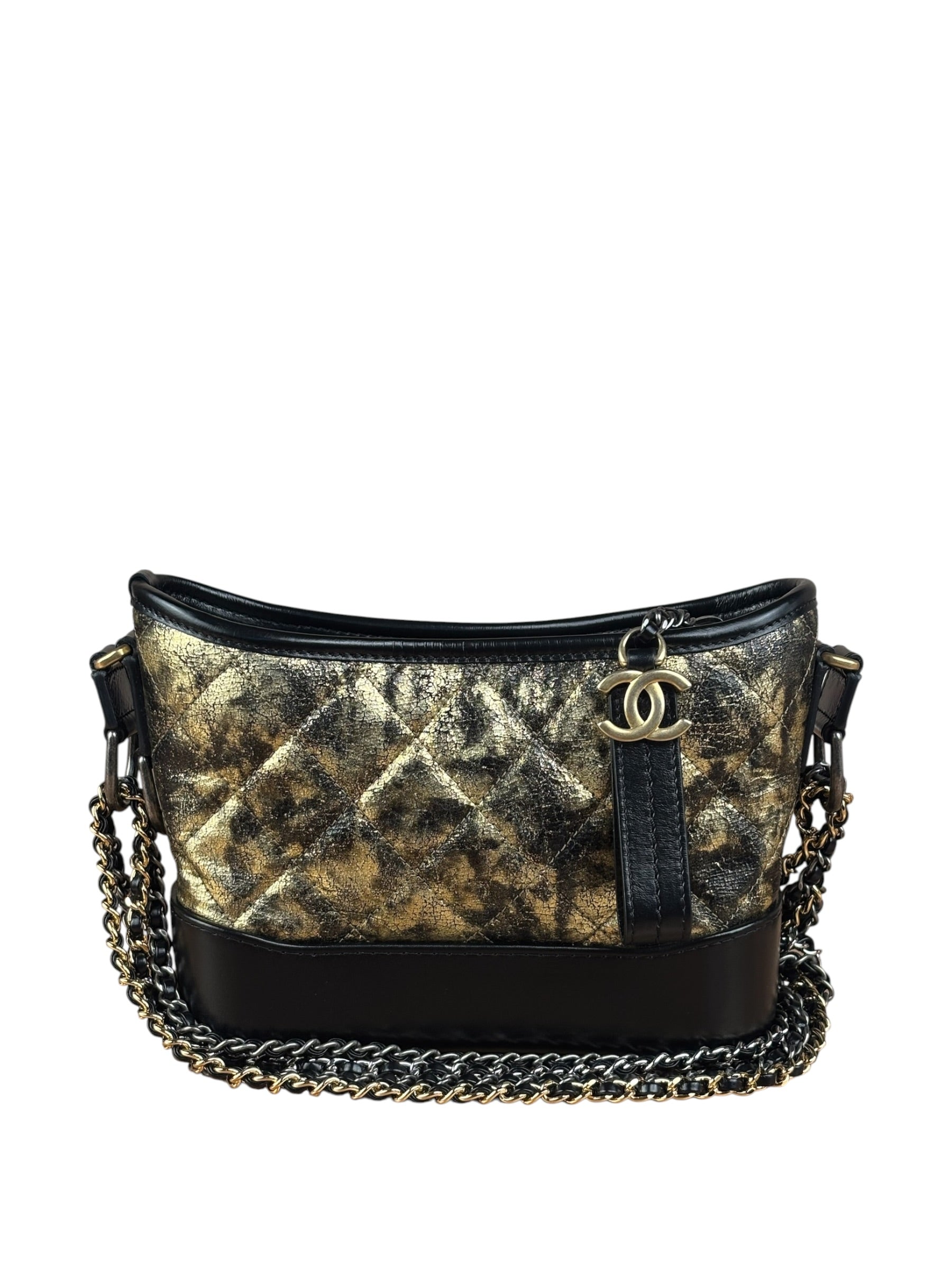 Chanel Metallic Gold/Black Leather Small Gabrielle Hobo Bag 1992