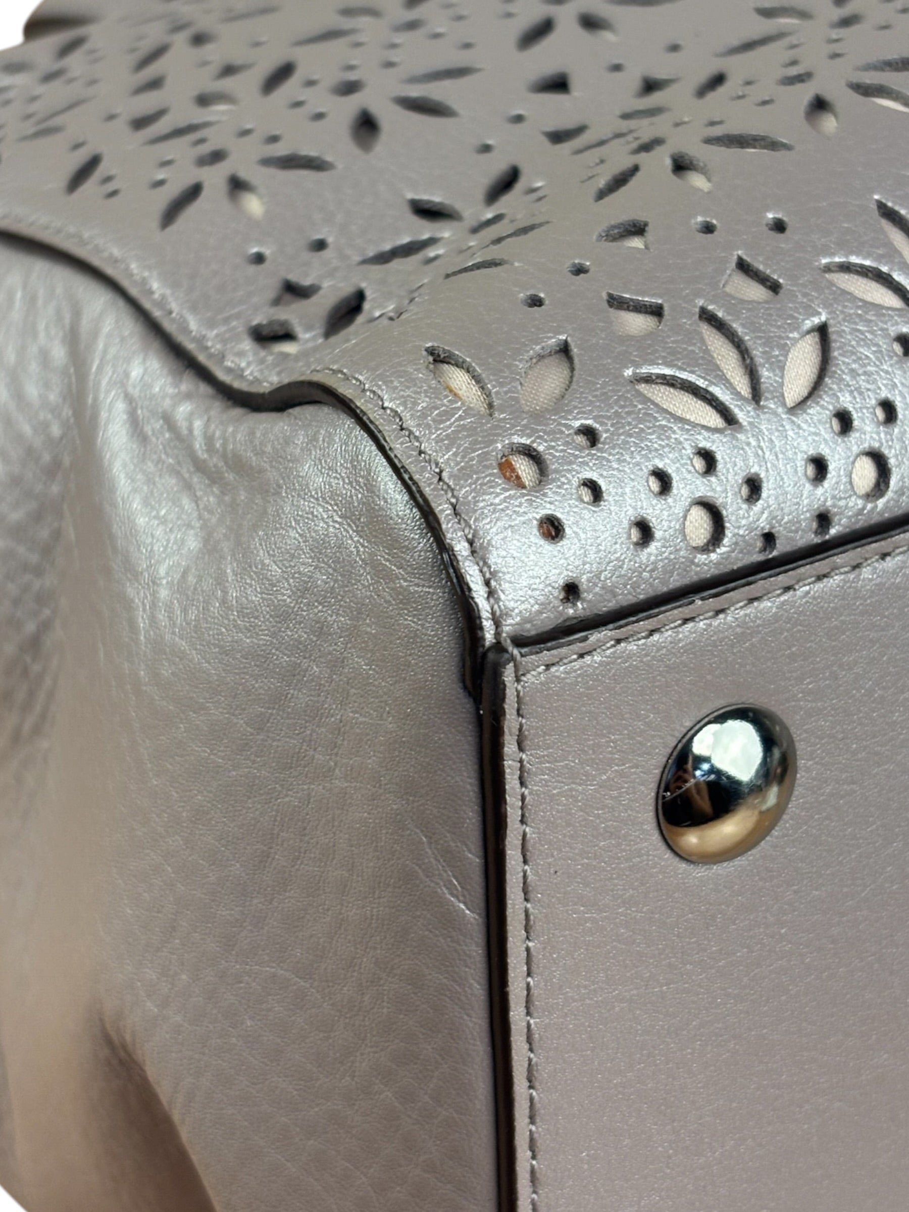 Coach Putty Grey Leather Taylor Eyelet Caryall Shoulder Bag