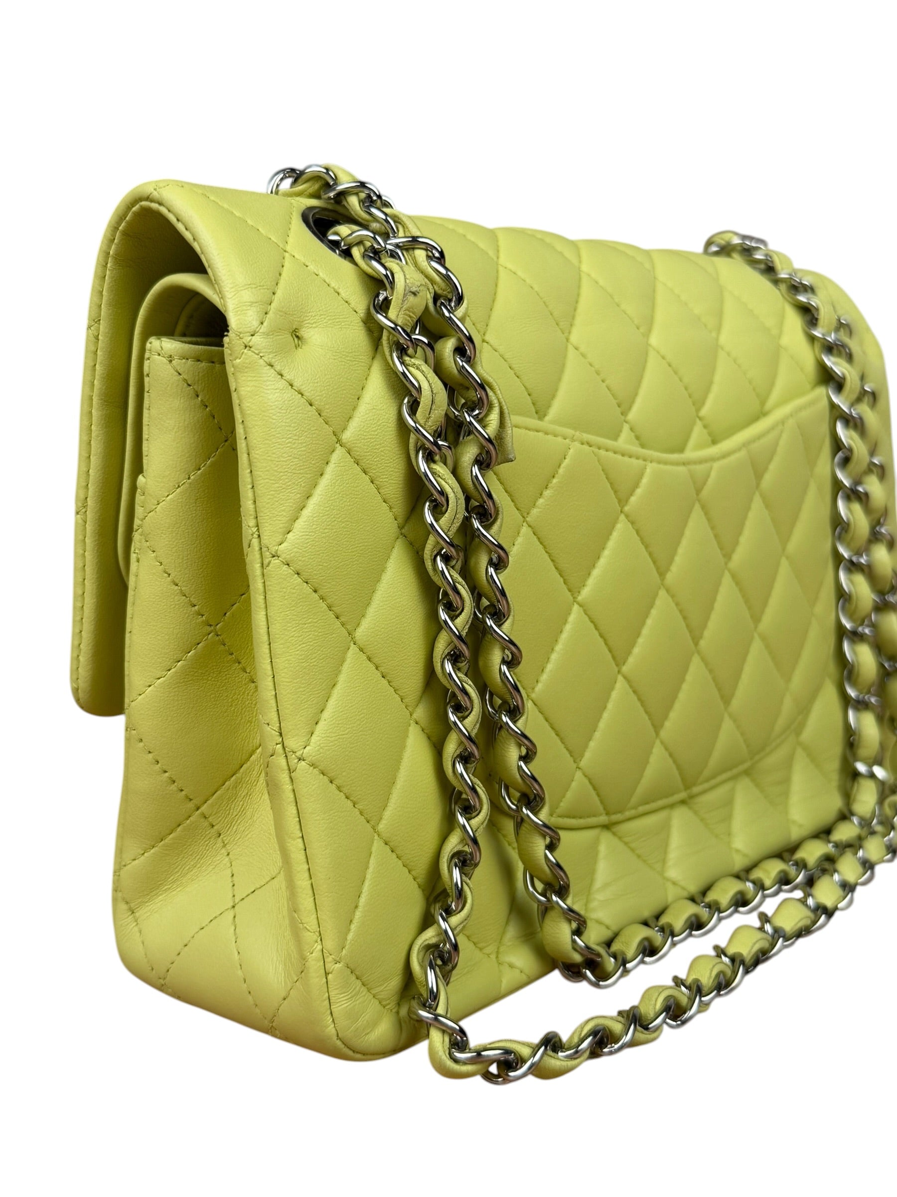 Chanel Yellow Neon Quilted Leather Classic Double Flap Bag 2010