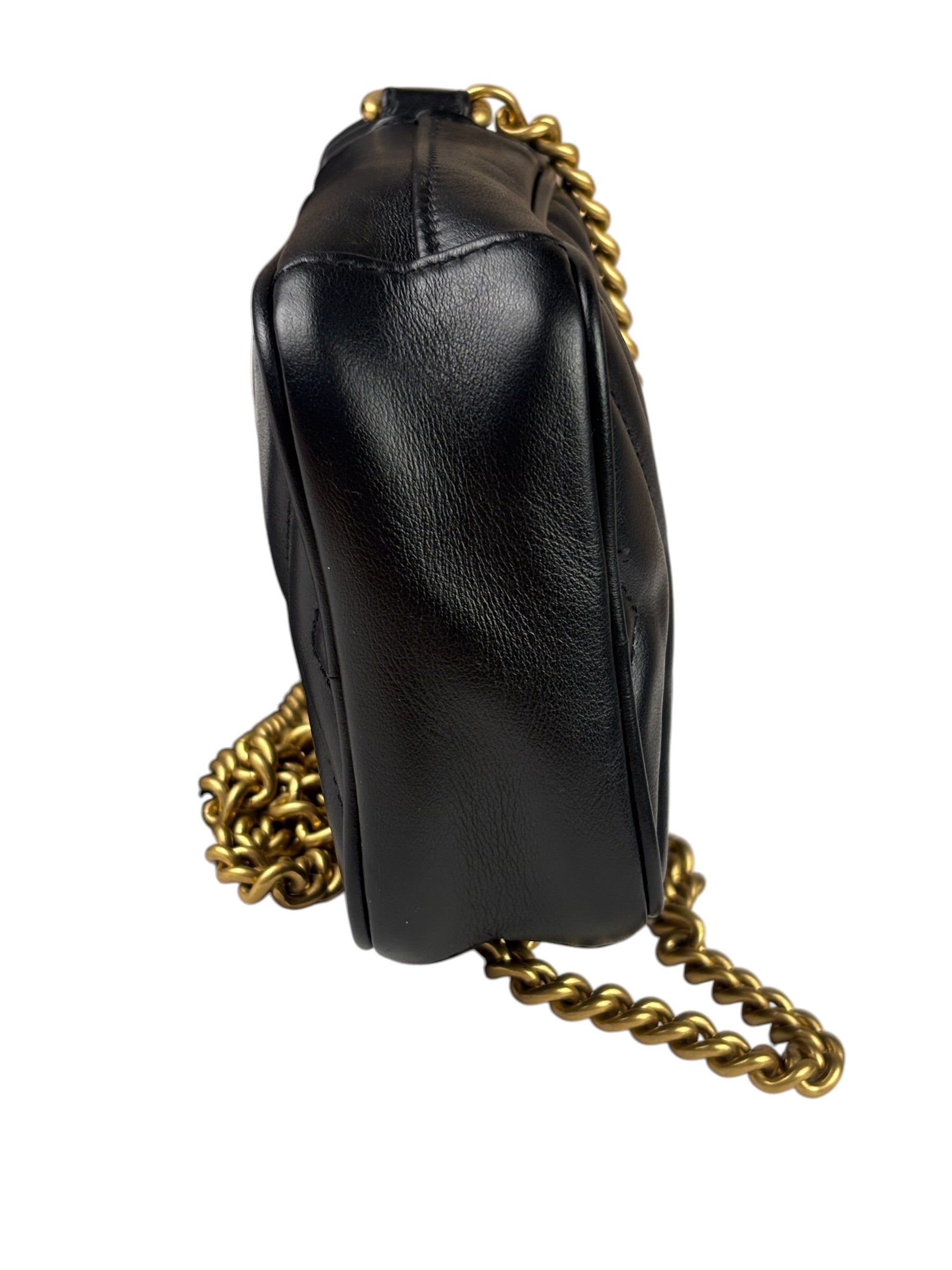 Gucci Black Leather Vertical Marmont Phone Crossbody Bag