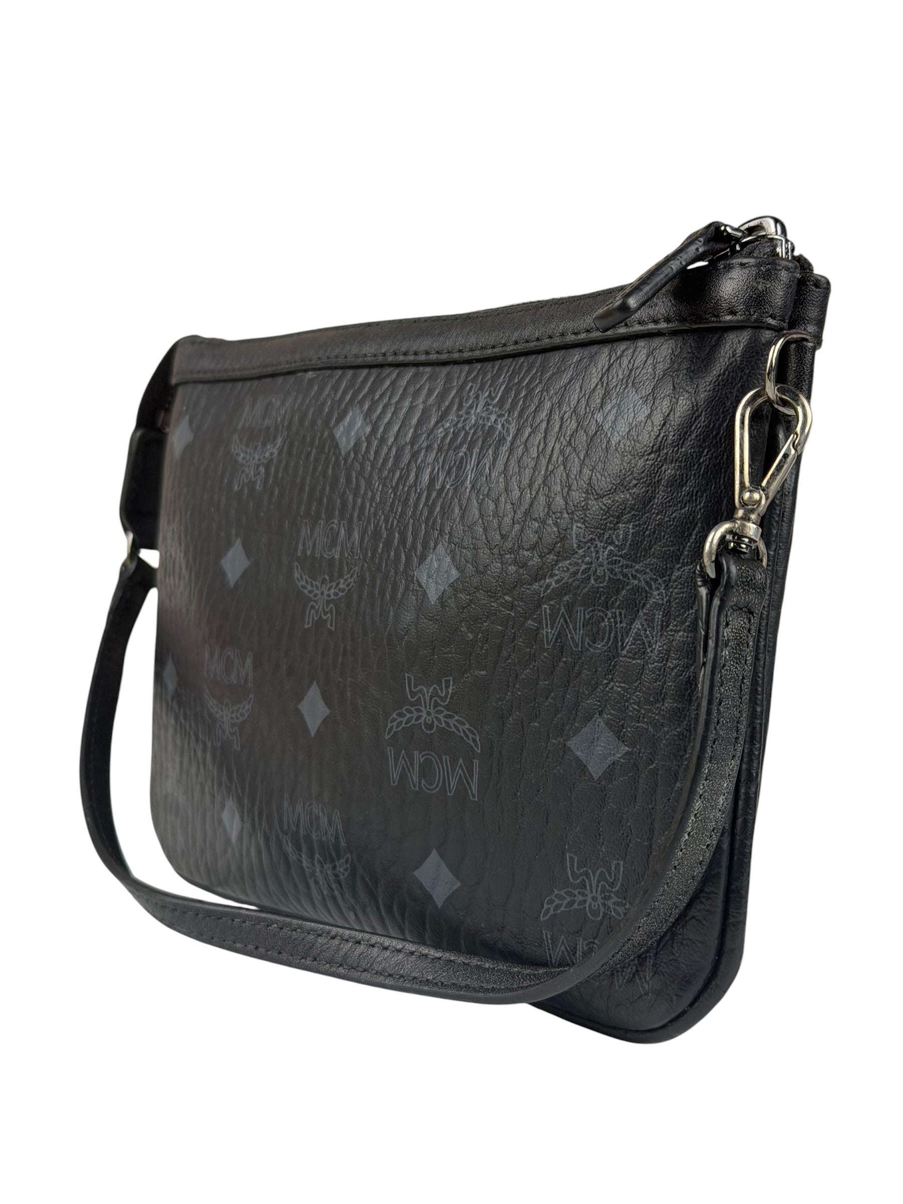 MCM Black Leather Visetos Monogram Pochette