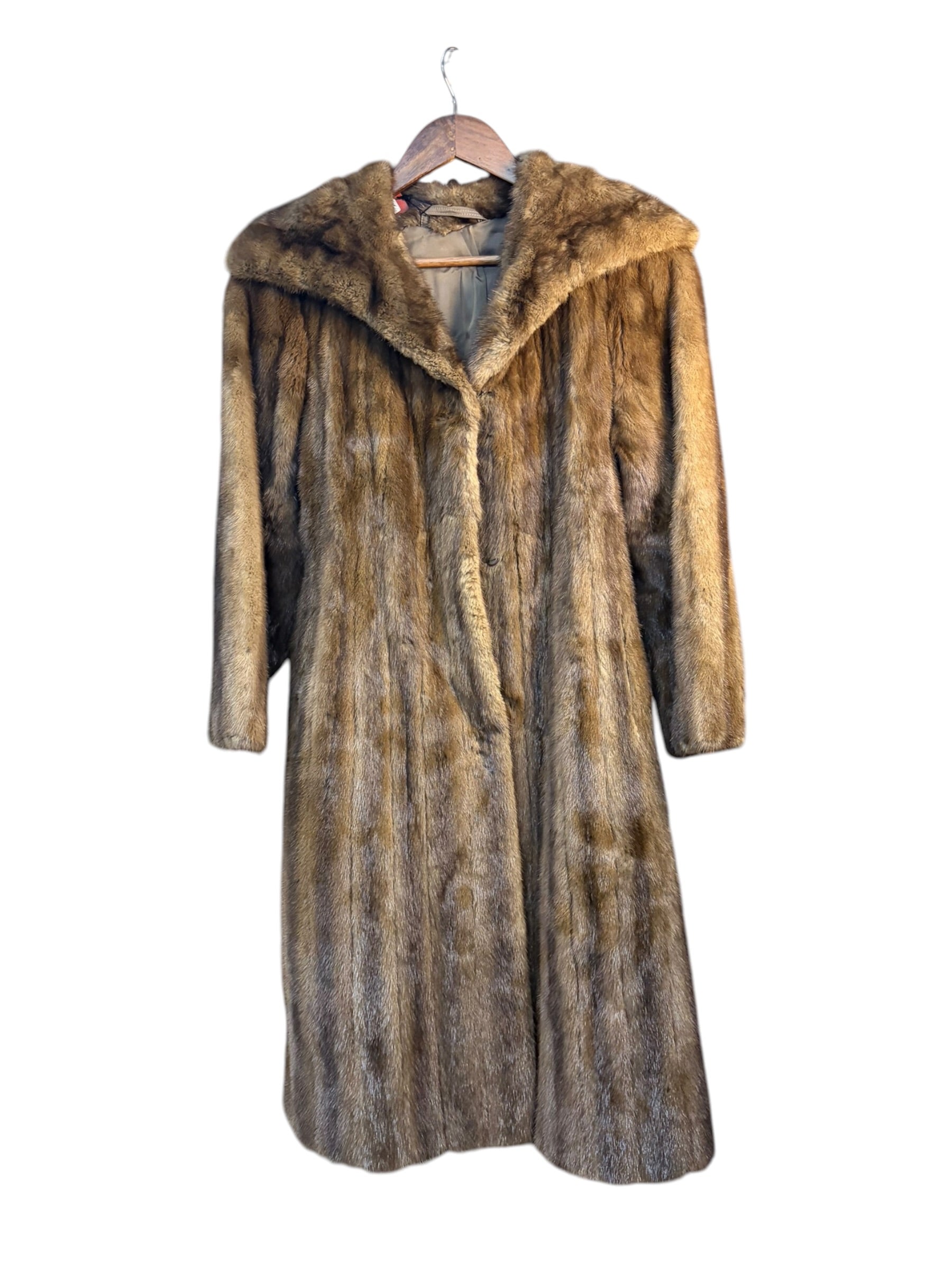 Vintage Long Brown Fur Striped Mink Coat