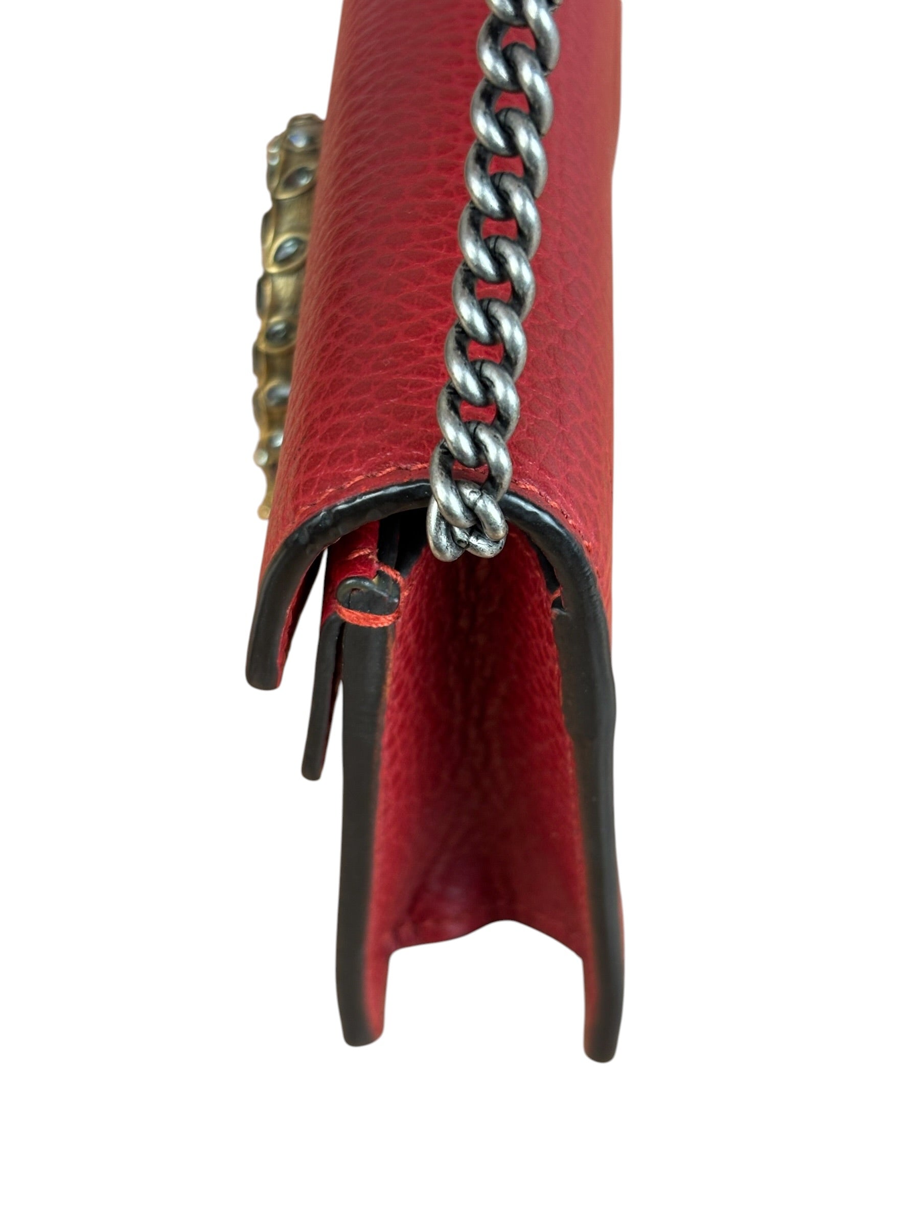 Gucci Red Leather Dionysus Super Mini Chain Crossbody Bag