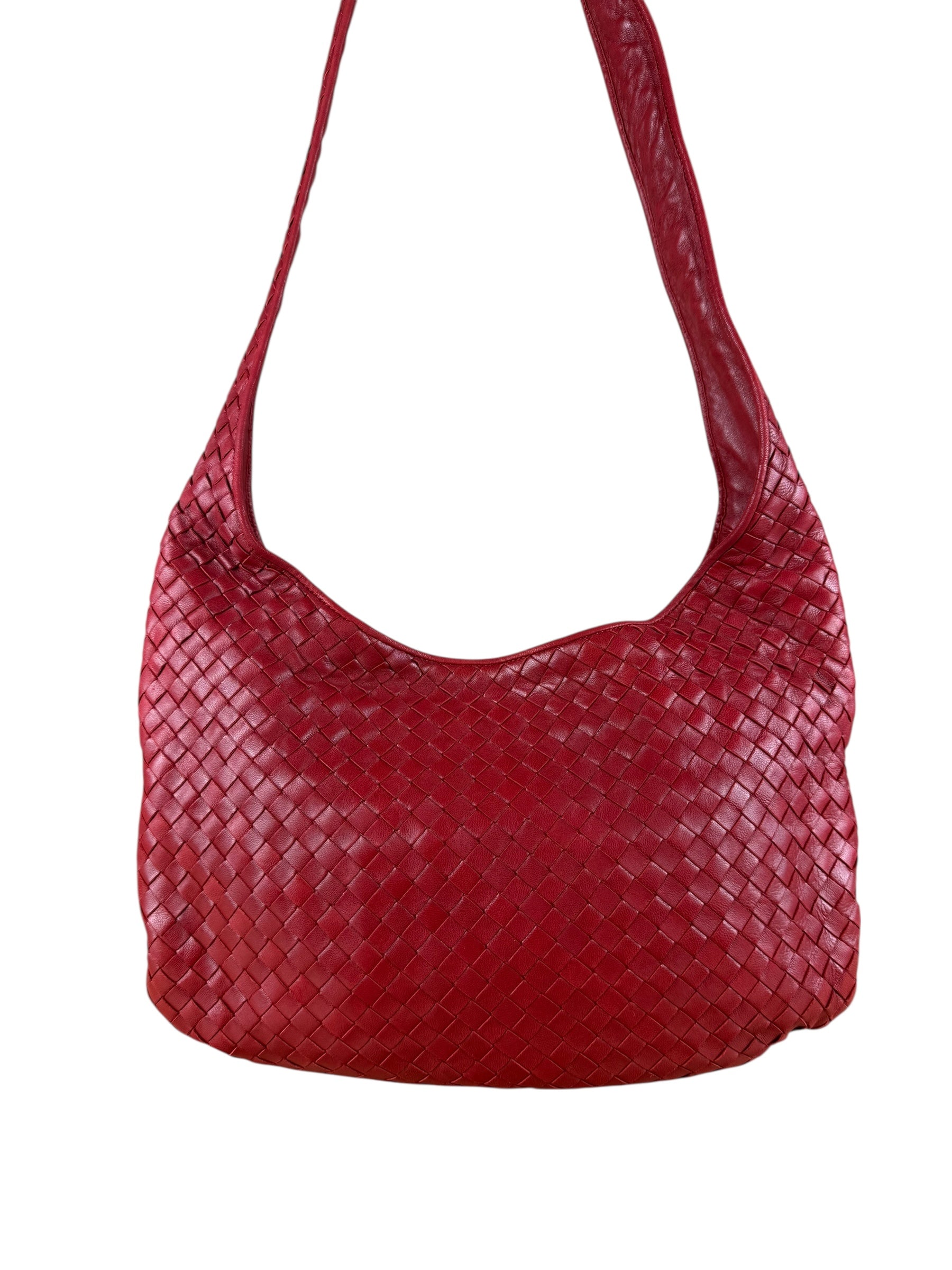 Bottega Veneta Vintage Red Intrecciato Hobo Bag